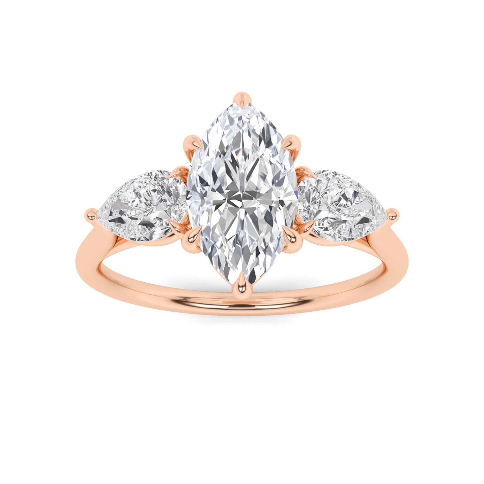 Forever Love 4 Prong Round Cut Three Stone Engagment Ring In 9K White Gold