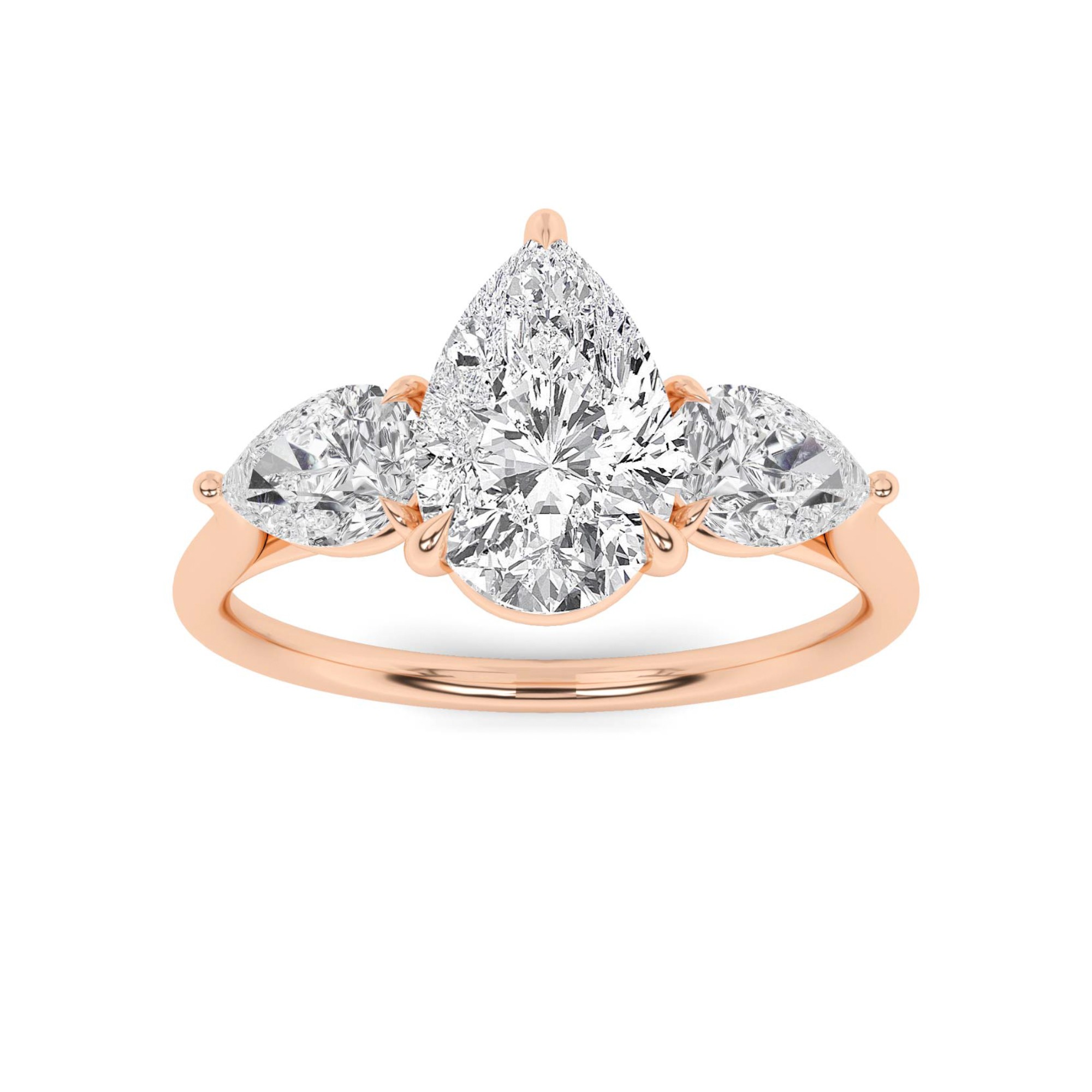 Forever Love 4 Prong Round Cut Three Stone Engagment Ring In 9K White Gold