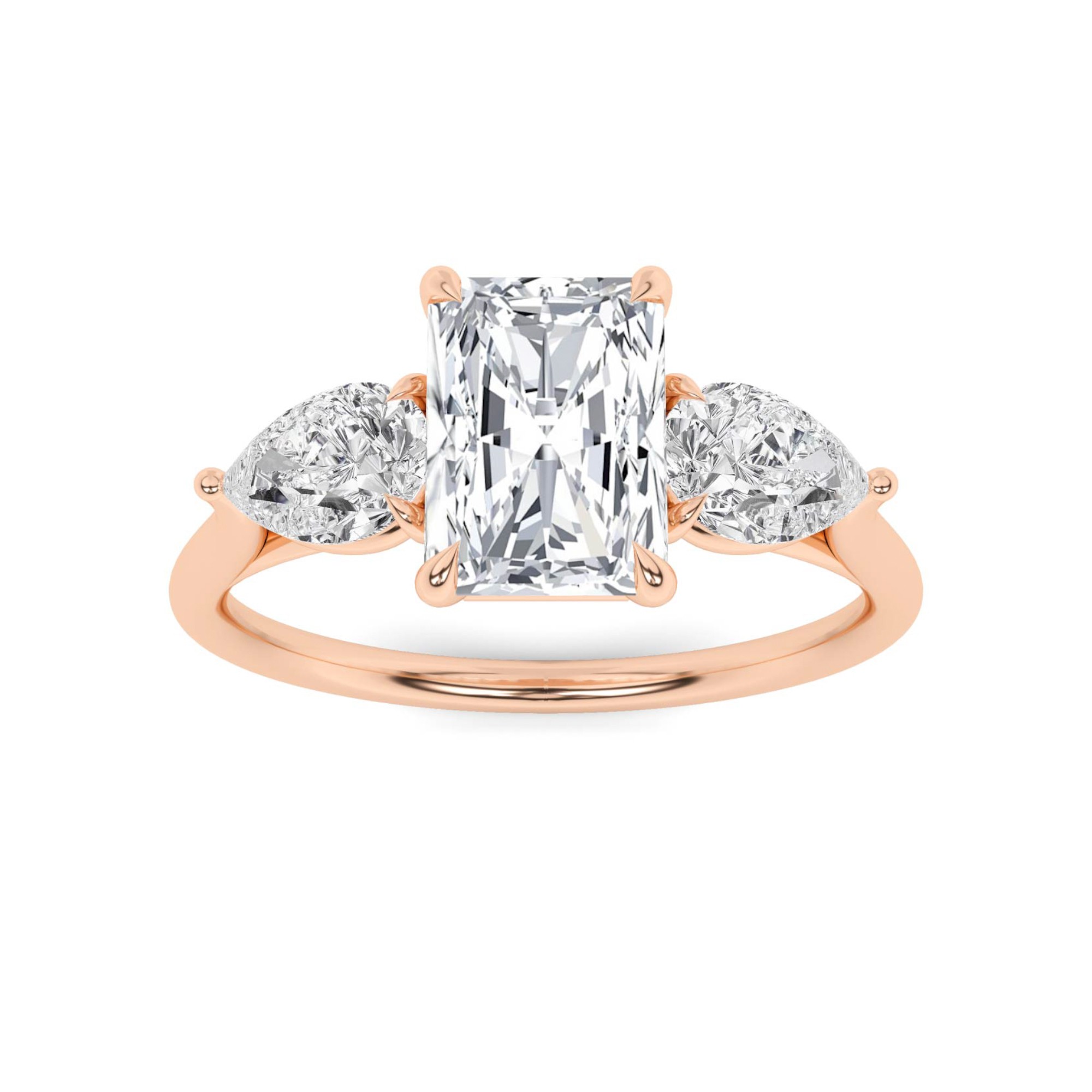 Forever Love Prong Set Radiant Cut Three Stone Engagment Ring In 9K White Gold