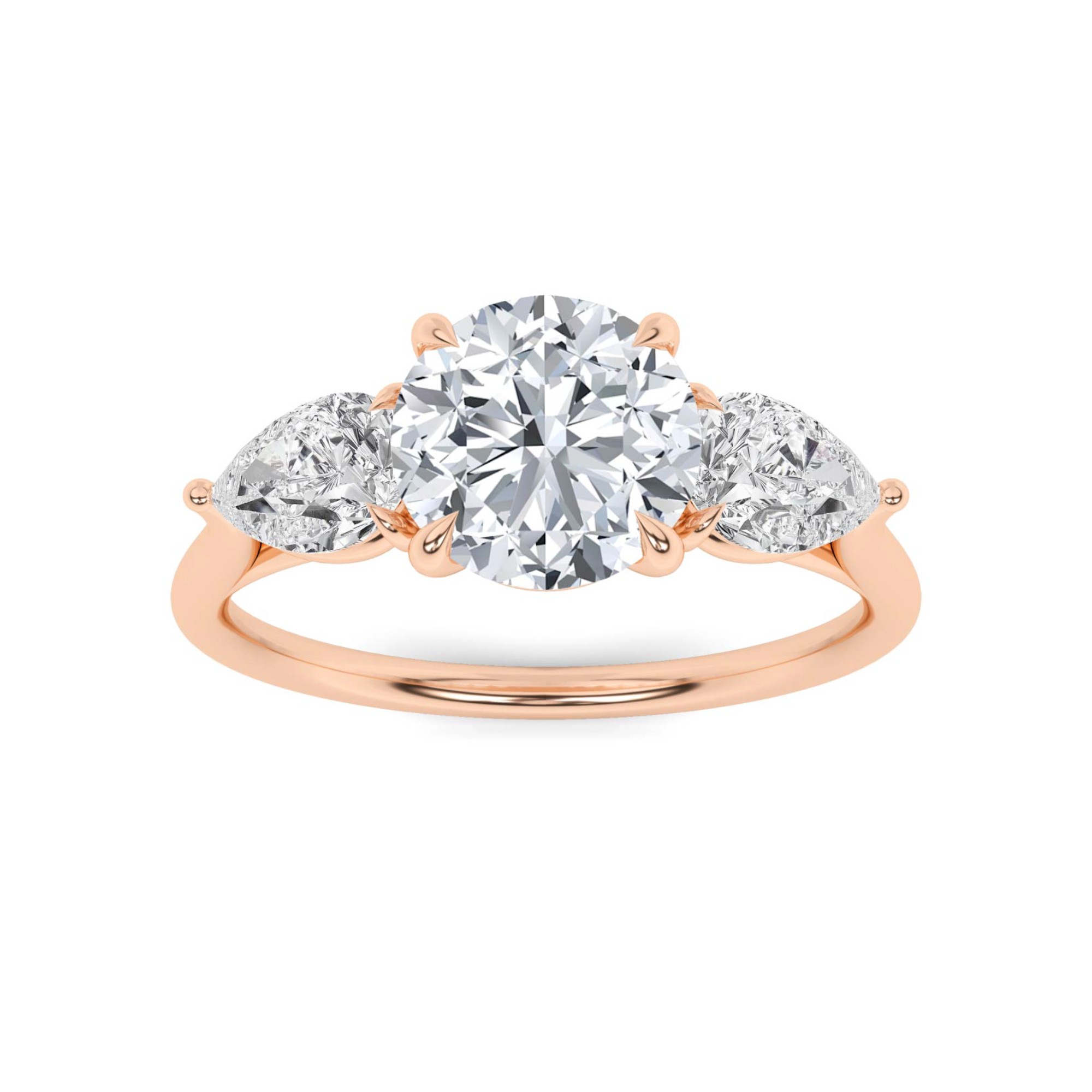 Forever Love 4 Prong Round Cut Three Stone Engagment Ring In 9K White Gold