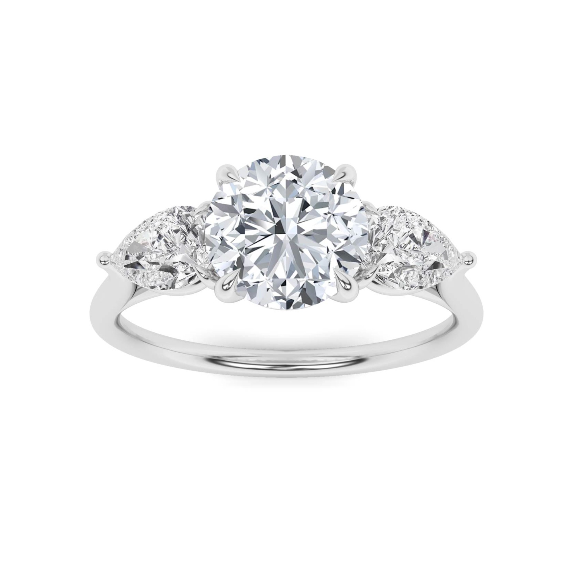 Forever Love 4 Prong Round Cut Three Stone Engagment Ring In 9K White Gold