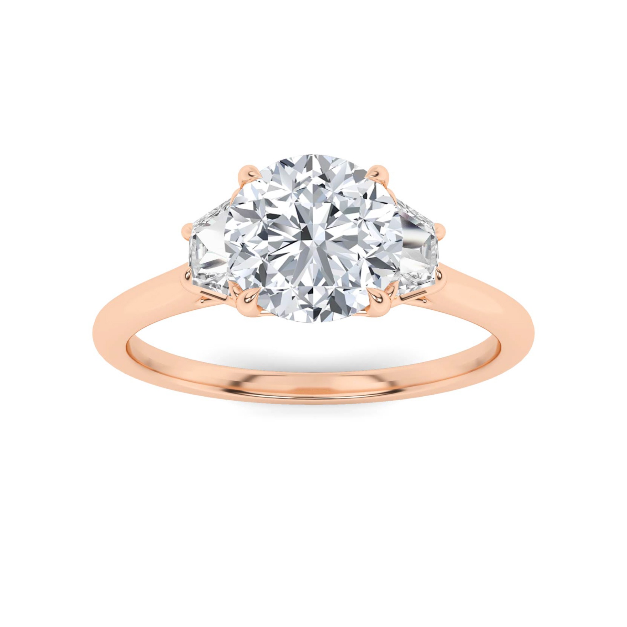 Forever 4 Prong Round And Trillion Cut  Three Stone  Diamond Engagment Ring in 9K White Gold