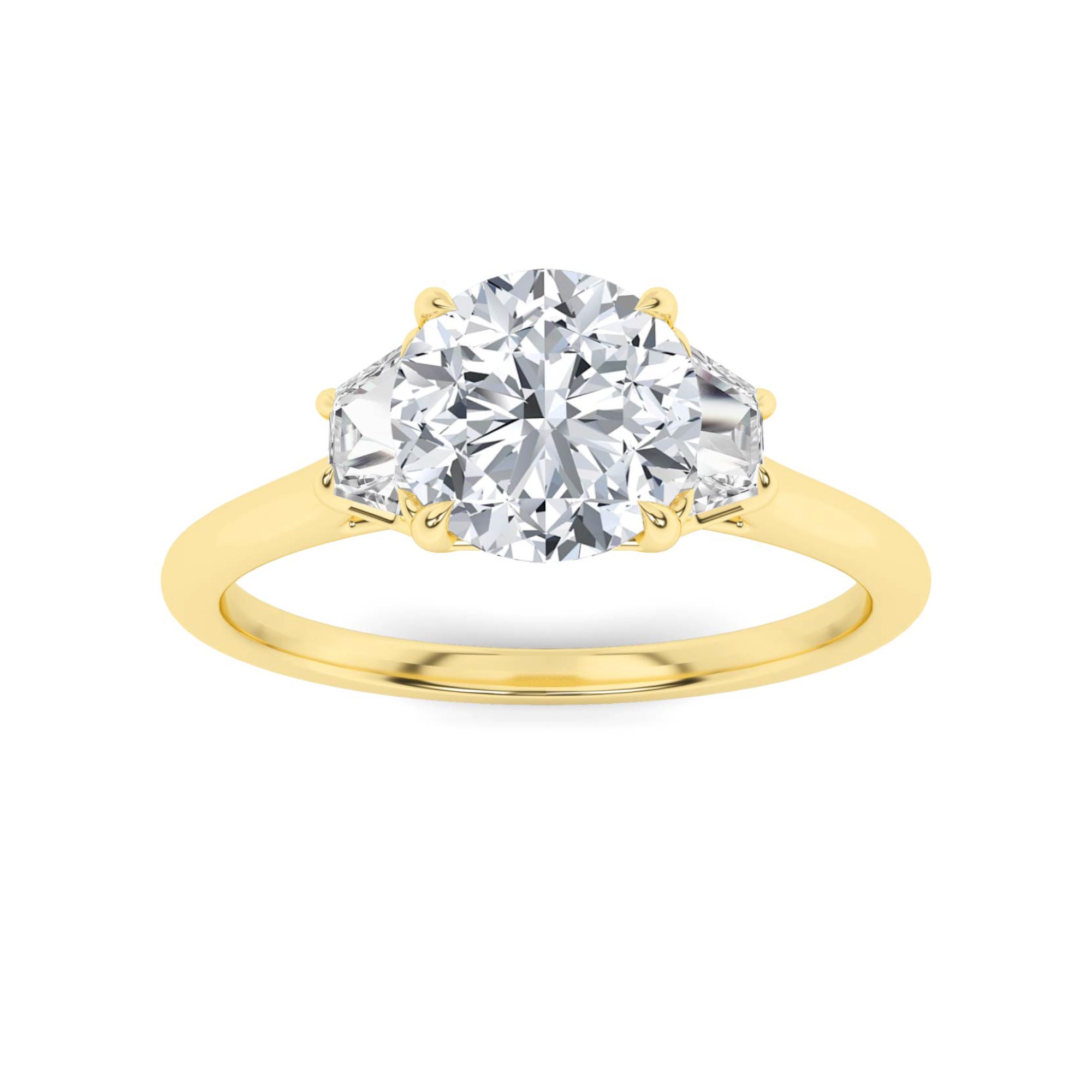 Forever 4 Prong Round And Trillion Cut  Three Stone  Diamond Engagment Ring in 9K White Gold