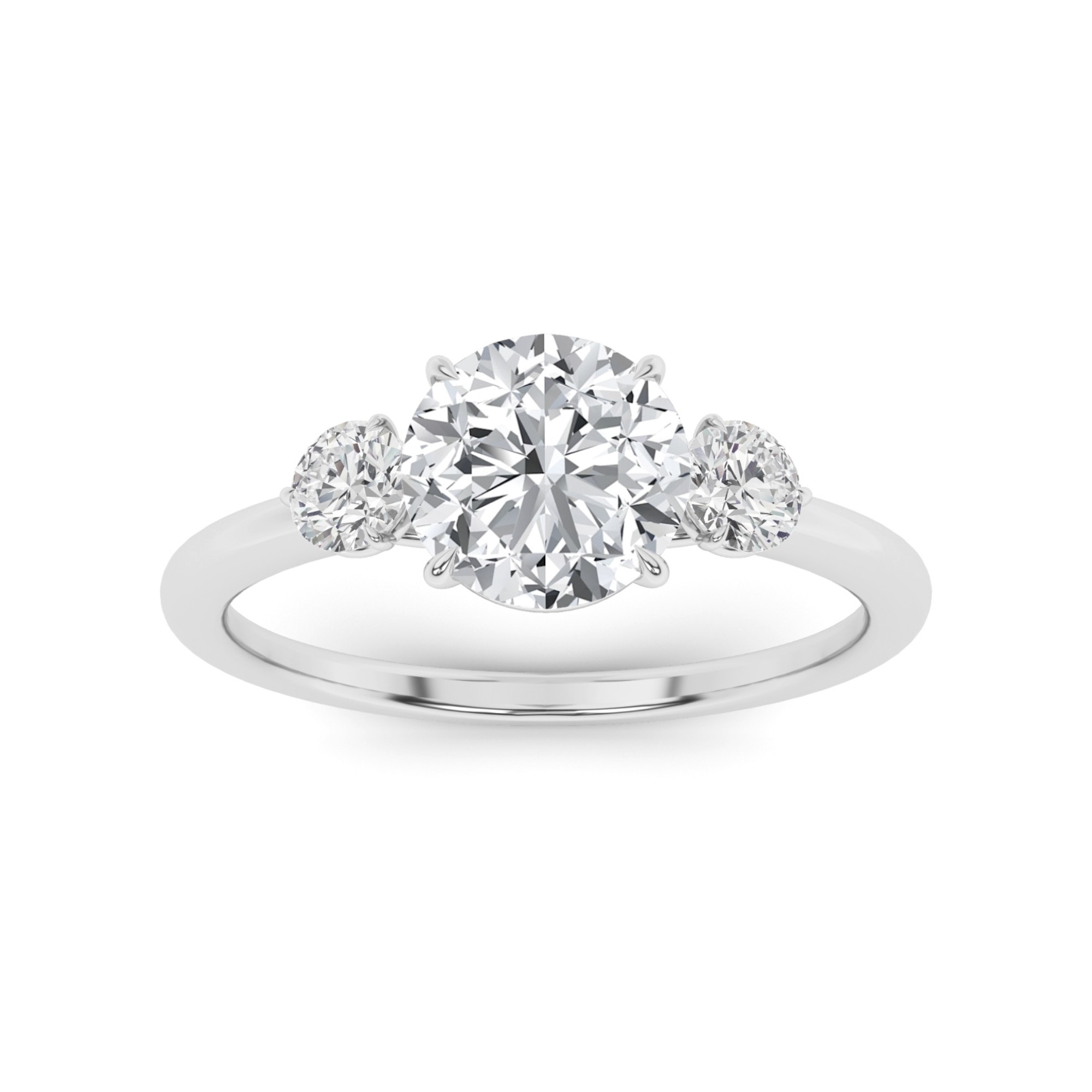 Signature Prong Set Round Three Stone Diamond Engagment Ring in 9K White Gold