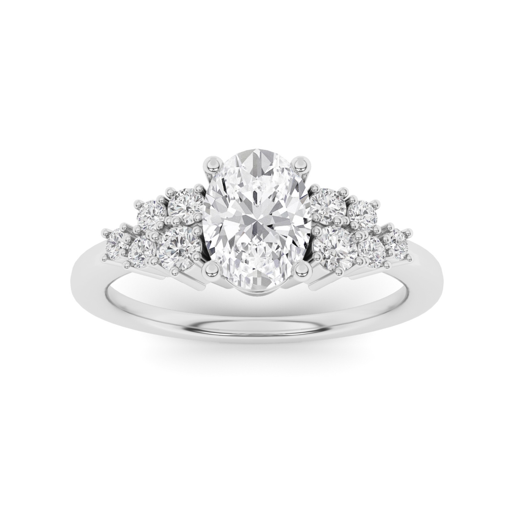 Tapering Multi Stone 6 Prong Round Cut  Three Stone Style Diamond Engagment Ring in 9K White Gold