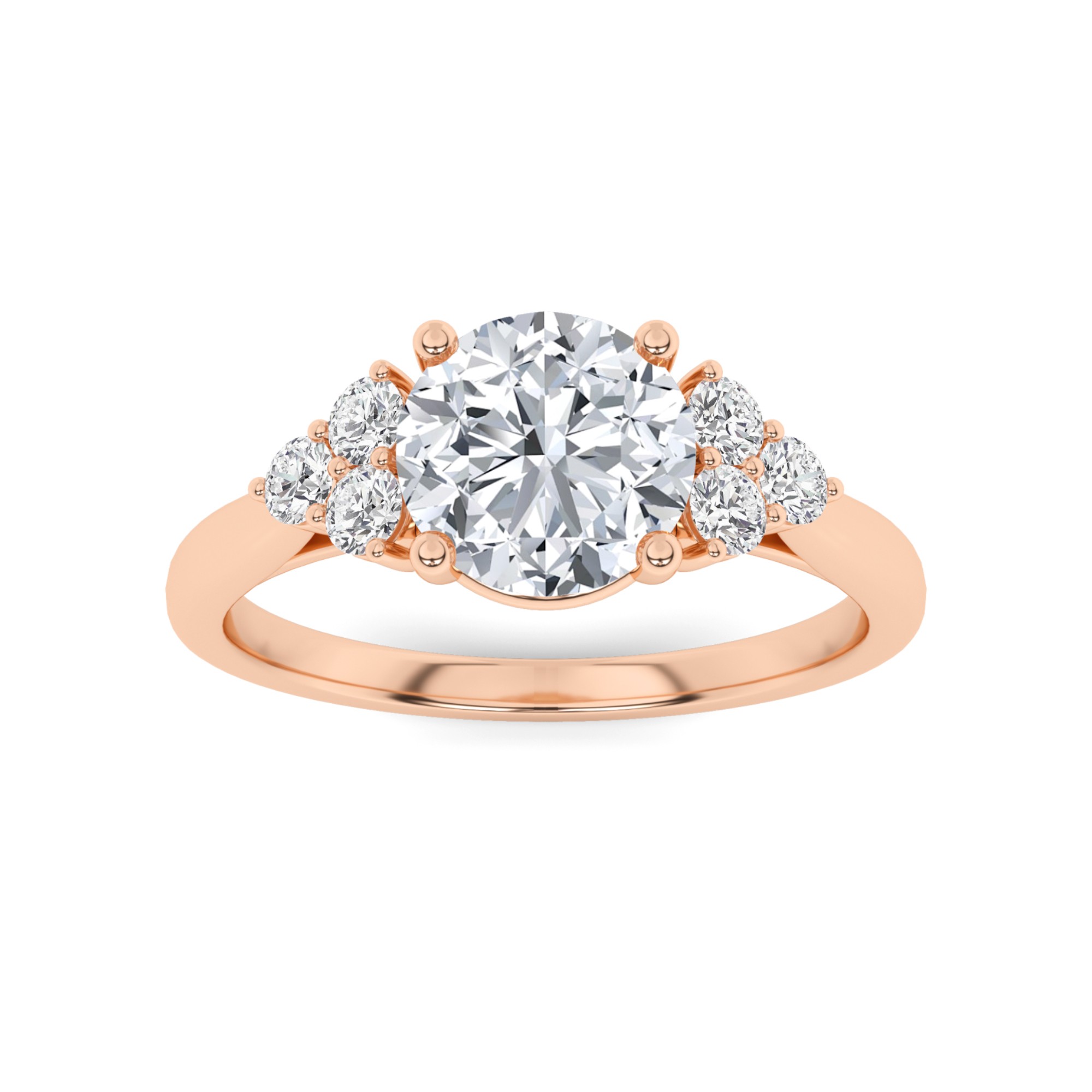 Glamorous  4 Prong  Round Cut  Three Stone  Diamond Engagment Ring in 9K Yellow Gold