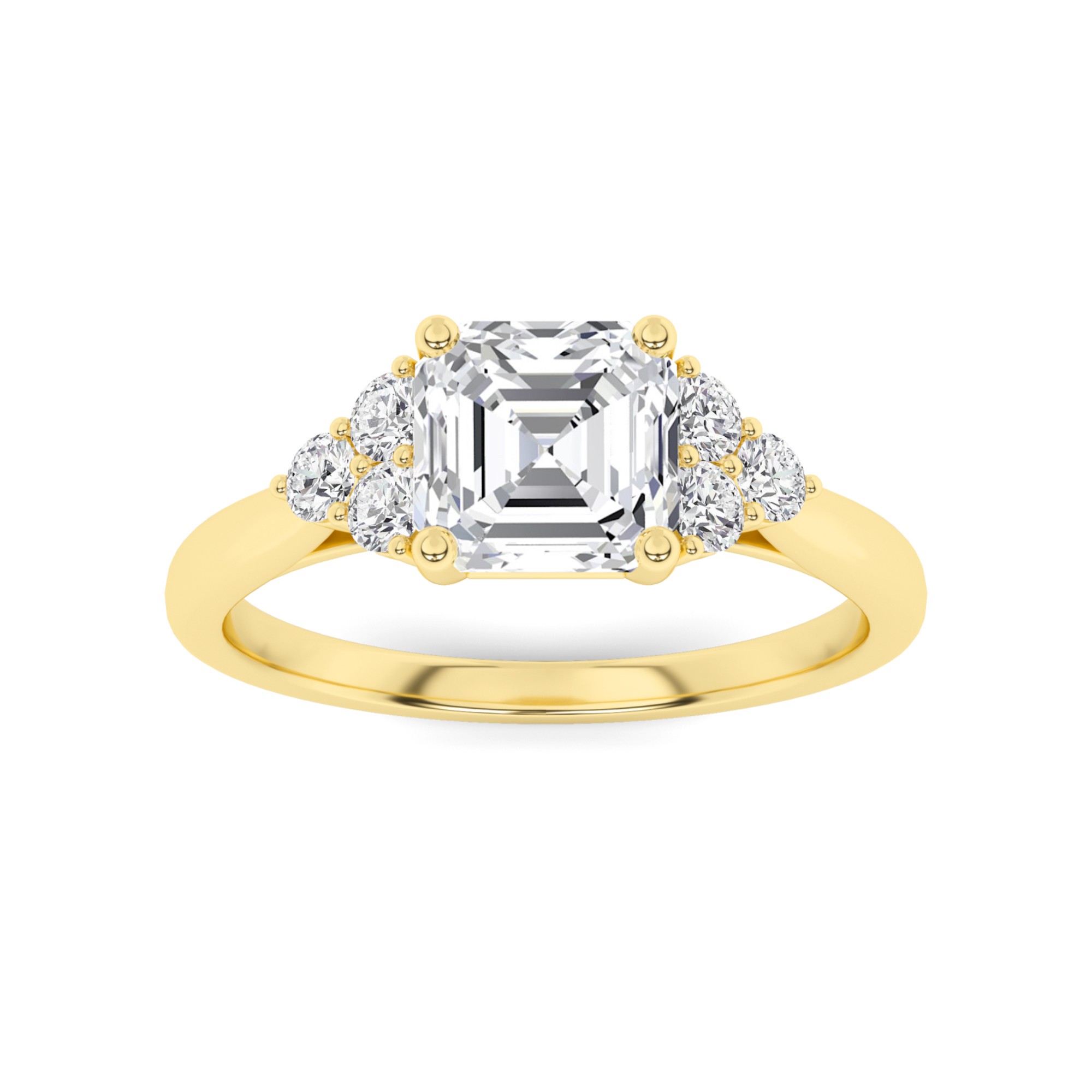 Glamorous  4 Prong  Round Cut  Three Stone  Diamond Engagment Ring in 9K Yellow Gold