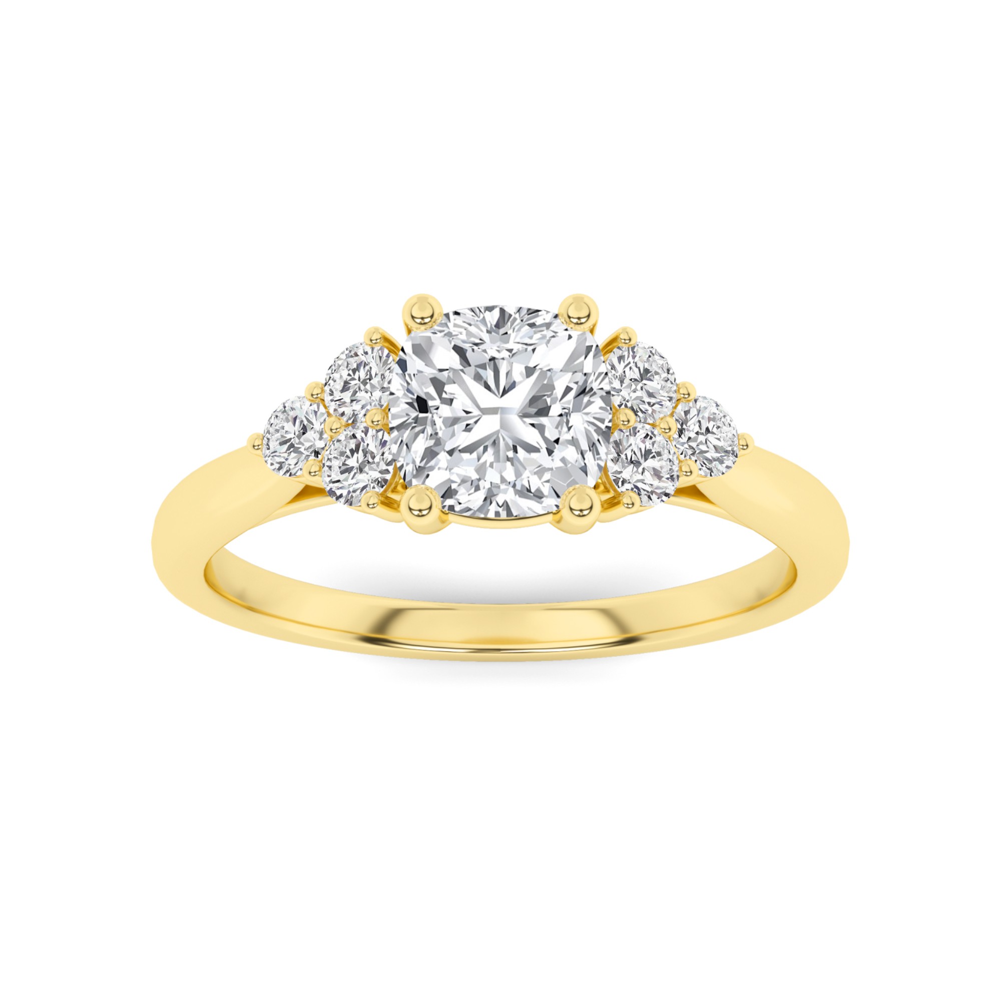 Glamorous  4 Prong  Round Cut  Three Stone  Diamond Engagment Ring in 9K Yellow Gold