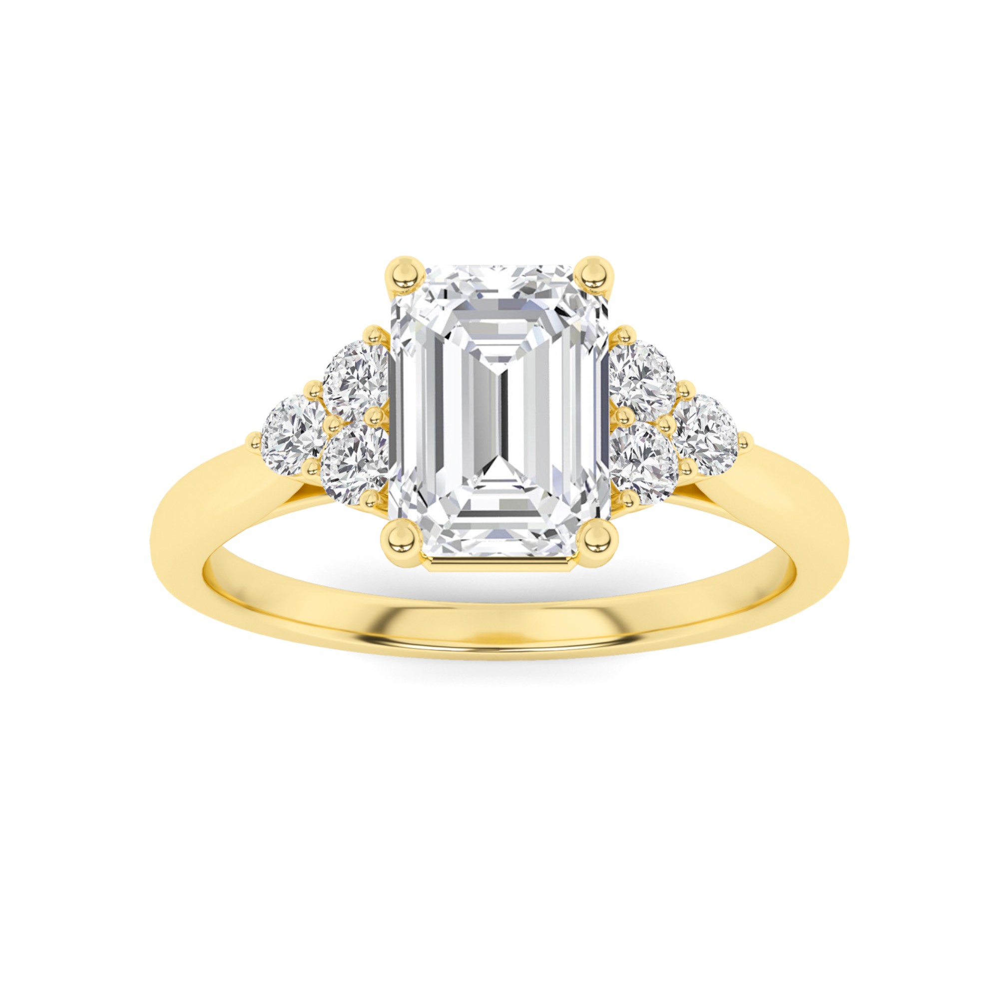 Glamorous  4 Prong  Round Cut  Three Stone  Diamond Engagment Ring in 9K Yellow Gold