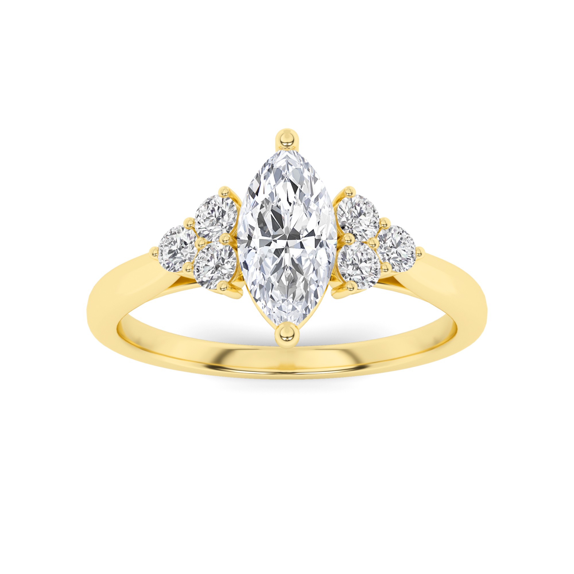 Glamorous  4 Prong  Round Cut  Three Stone  Diamond Engagment Ring in 9K Yellow Gold