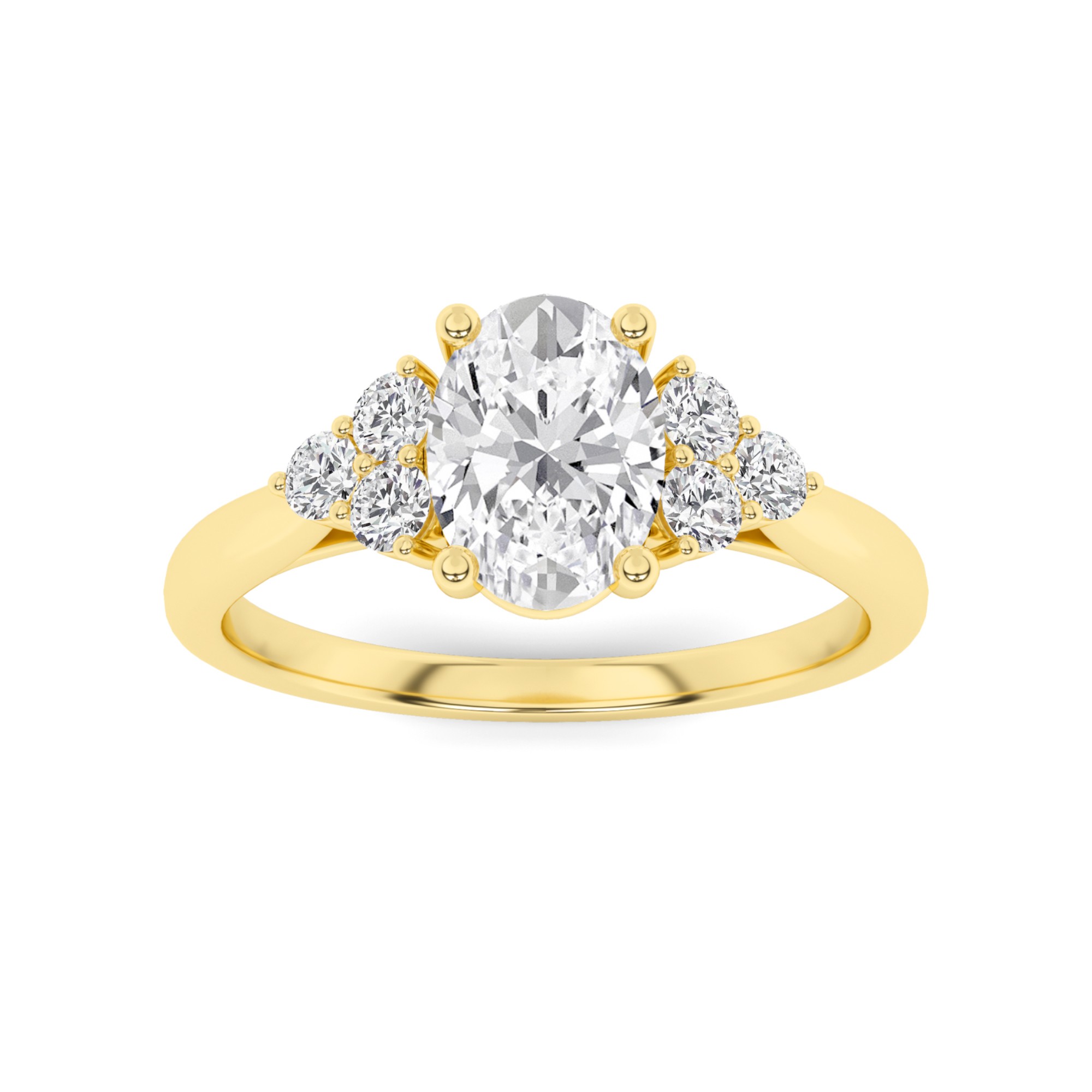 Glamorous  4 Prong  Round Cut  Three Stone  Diamond Engagment Ring in 9K Yellow Gold