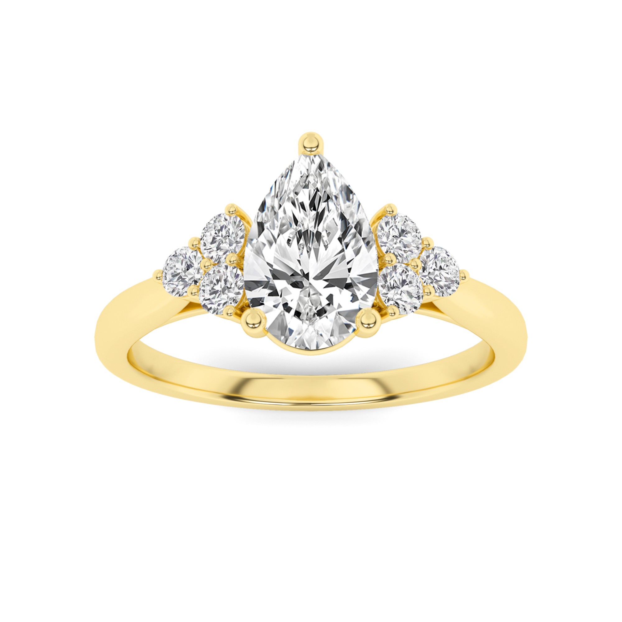 Glamorous  4 Prong  Round Cut  Three Stone  Diamond Engagment Ring in 9K Yellow Gold