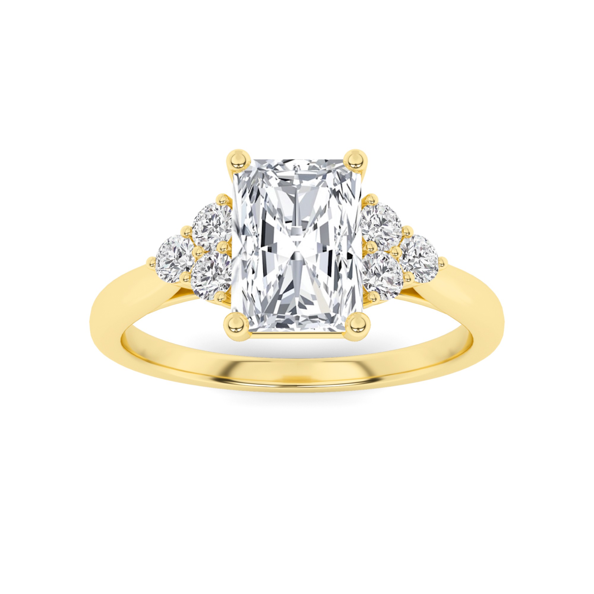 Glamorous  Prong Set  Radiant Cut  Three Stone  Diamond Engagment Ring in 9K Yellow Gold