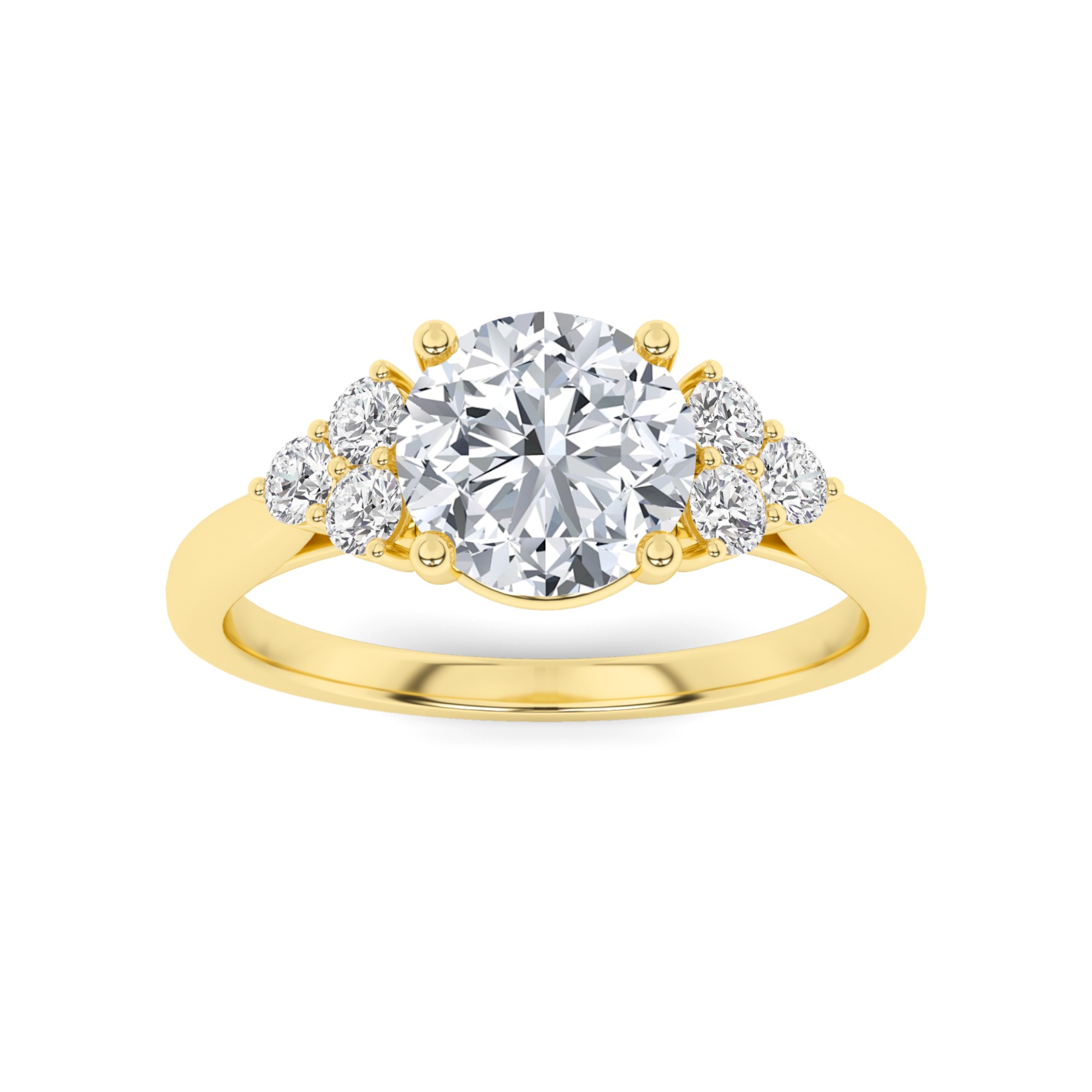 Glamorous  4 Prong  Round Cut  Three Stone  Diamond Engagment Ring in 9K Yellow Gold