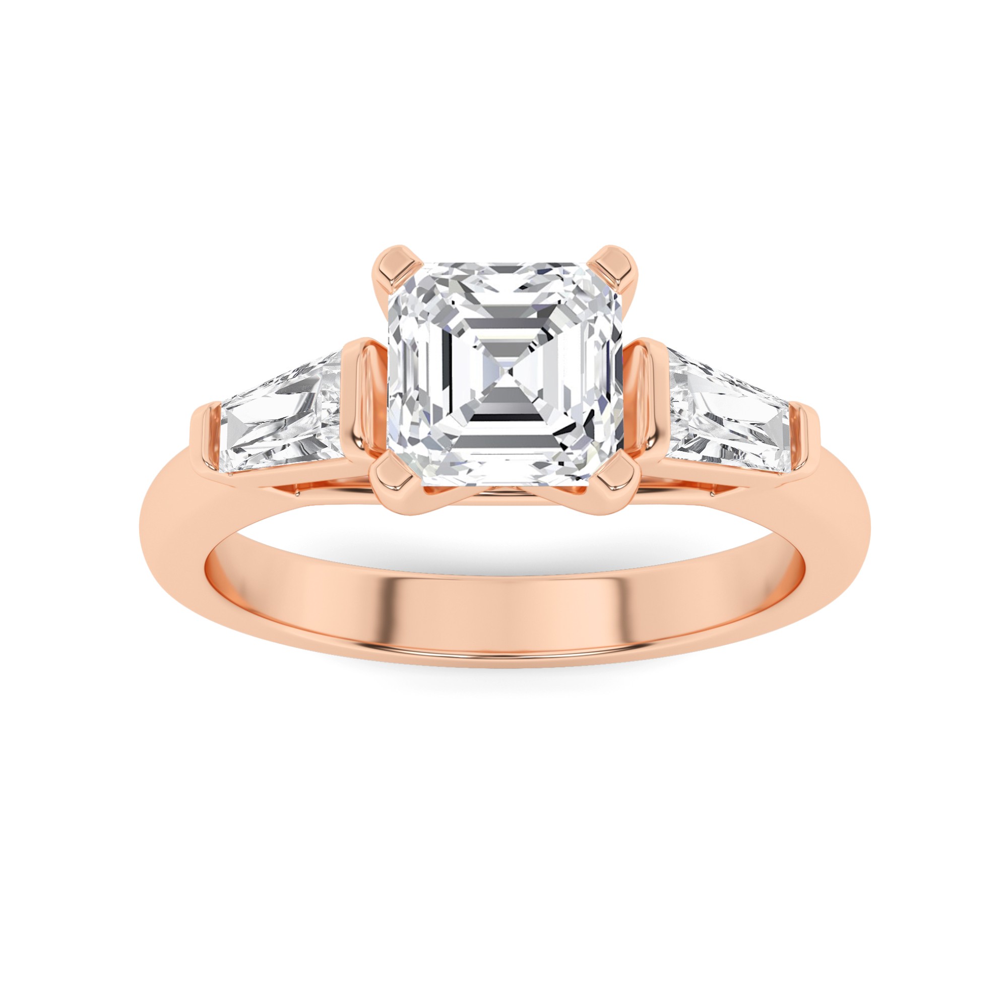 Classic  Prong Set Round and Pear Cut  Three Stone  Diamond Engagment Ring in 9K Rose Gold