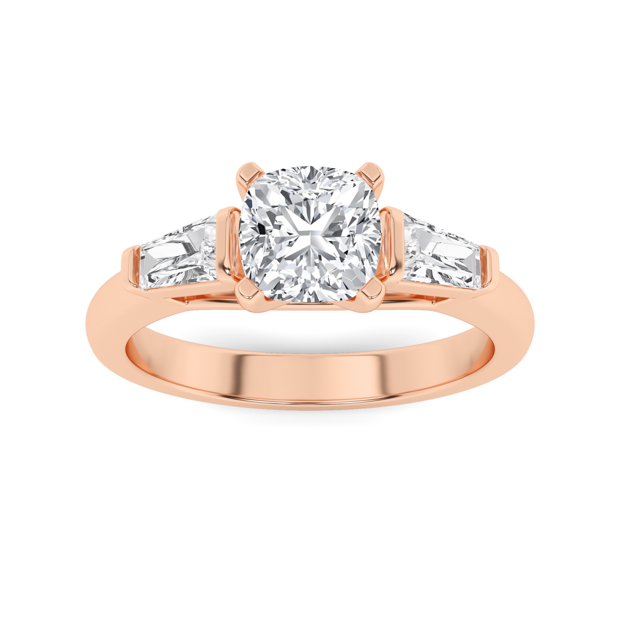 Classic  Prong Set Round and Pear Cut  Three Stone  Diamond Engagment Ring in 9K Rose Gold