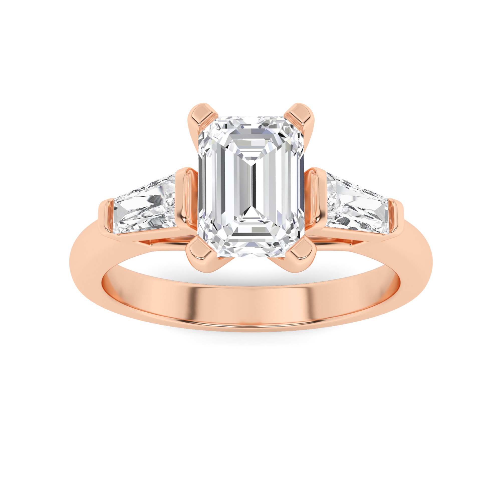 Classic  Prong Set Round and Pear Cut  Three Stone  Diamond Engagment Ring in 9K Rose Gold