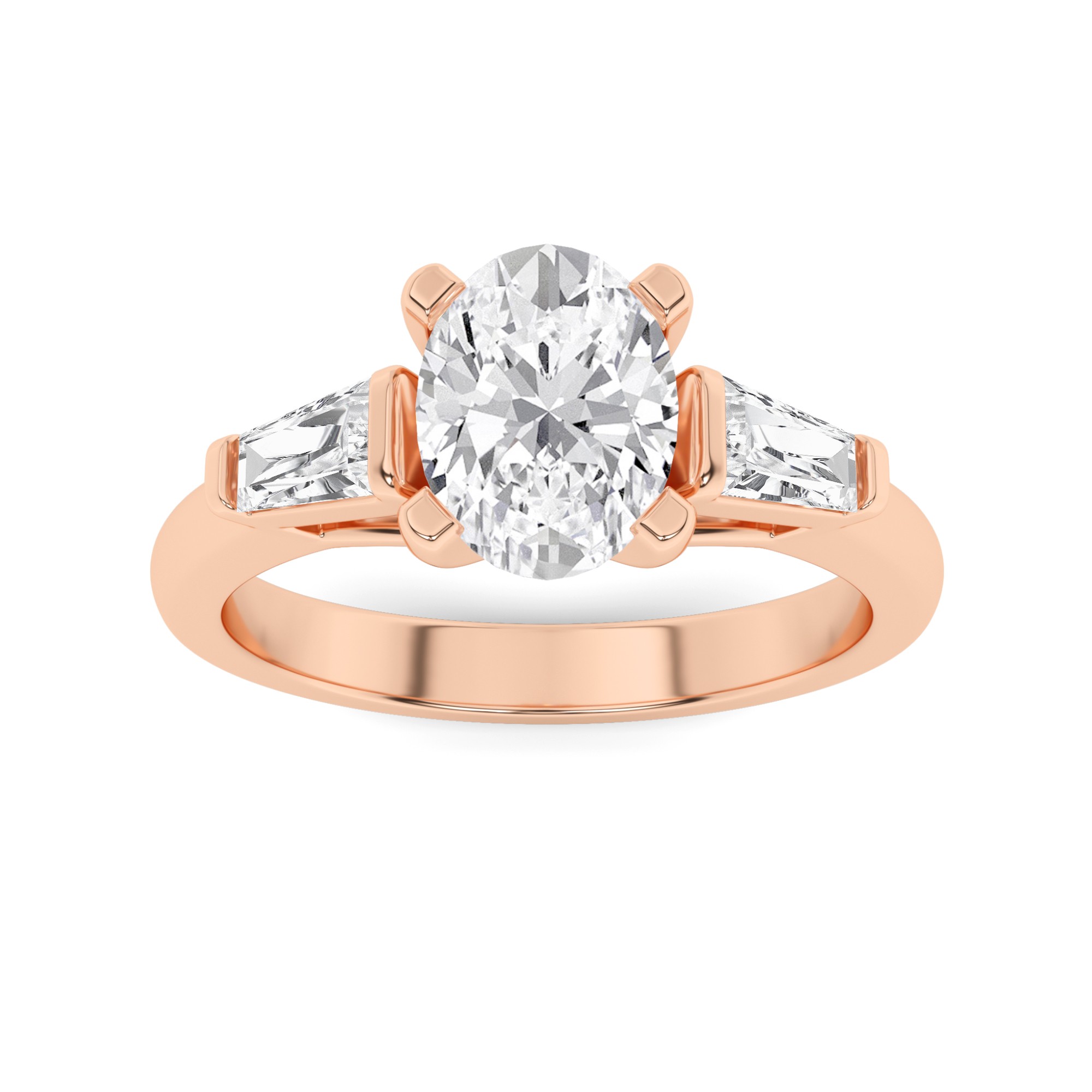 Classic  Prong Set Round and Pear Cut  Three Stone  Diamond Engagment Ring in 9K Rose Gold