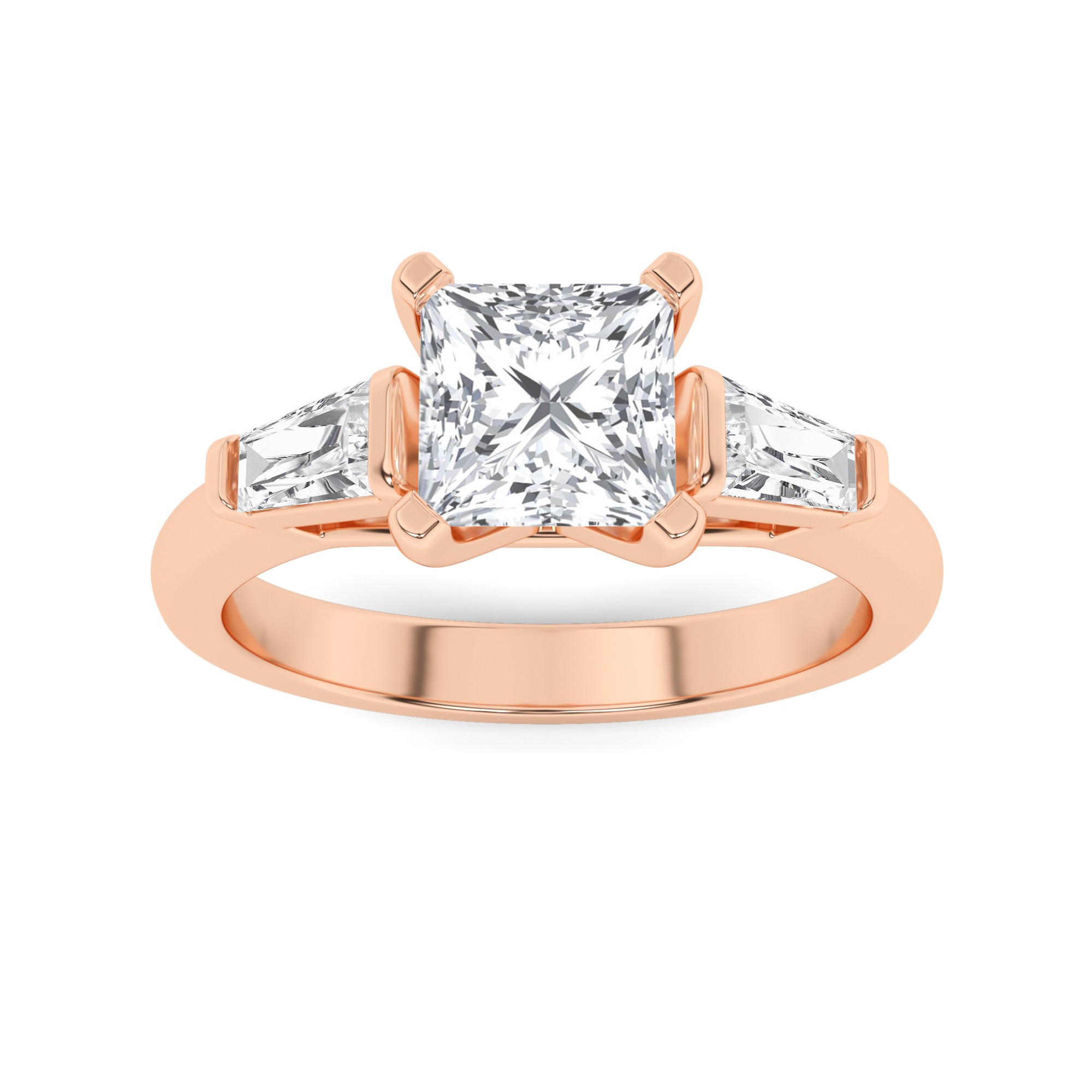 Classic  Prong Set Round and Pear Cut  Three Stone  Diamond Engagment Ring in 9K Rose Gold