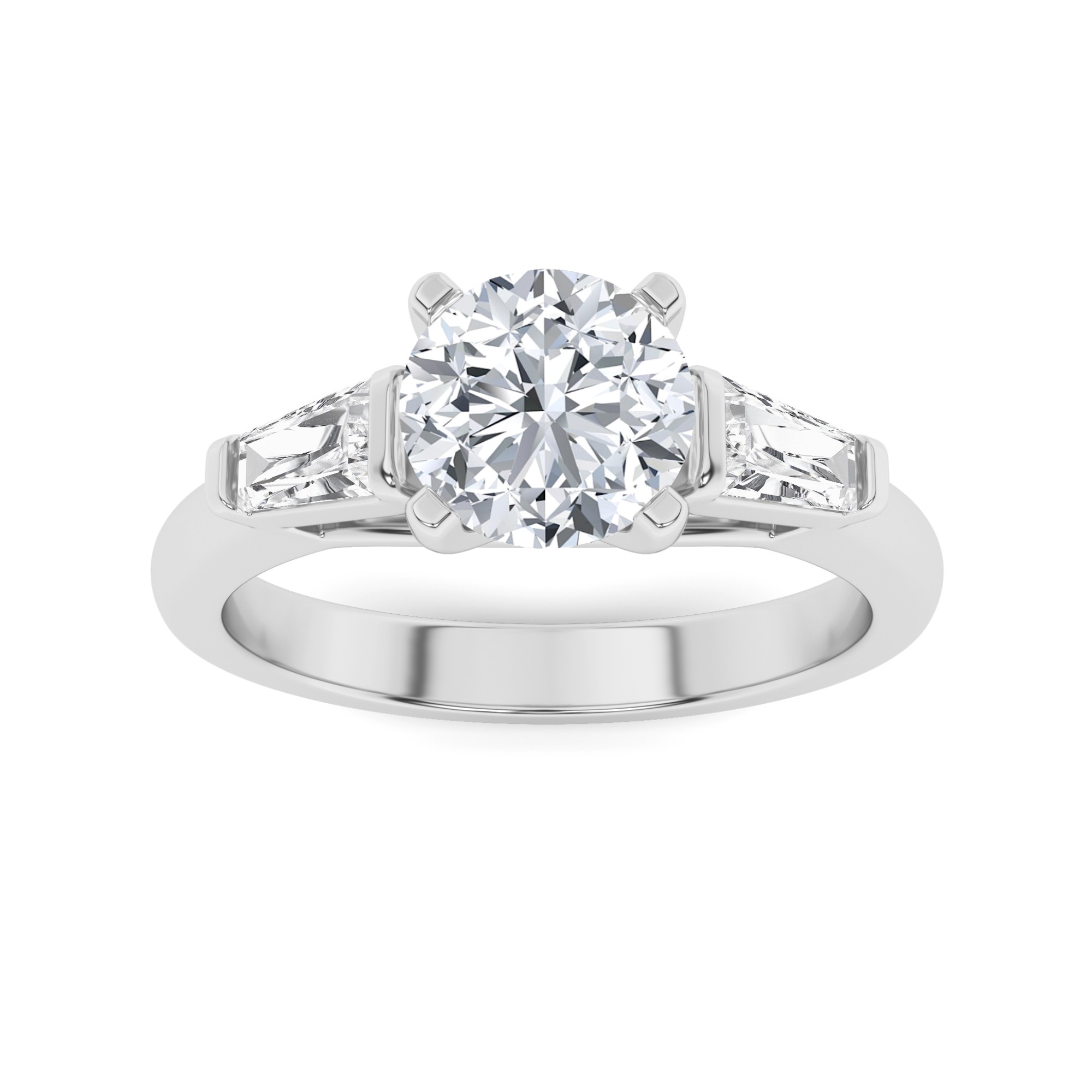 Classic  Prong Set Round and Pear Cut  Three Stone  Diamond Engagment Ring in 9K Rose Gold