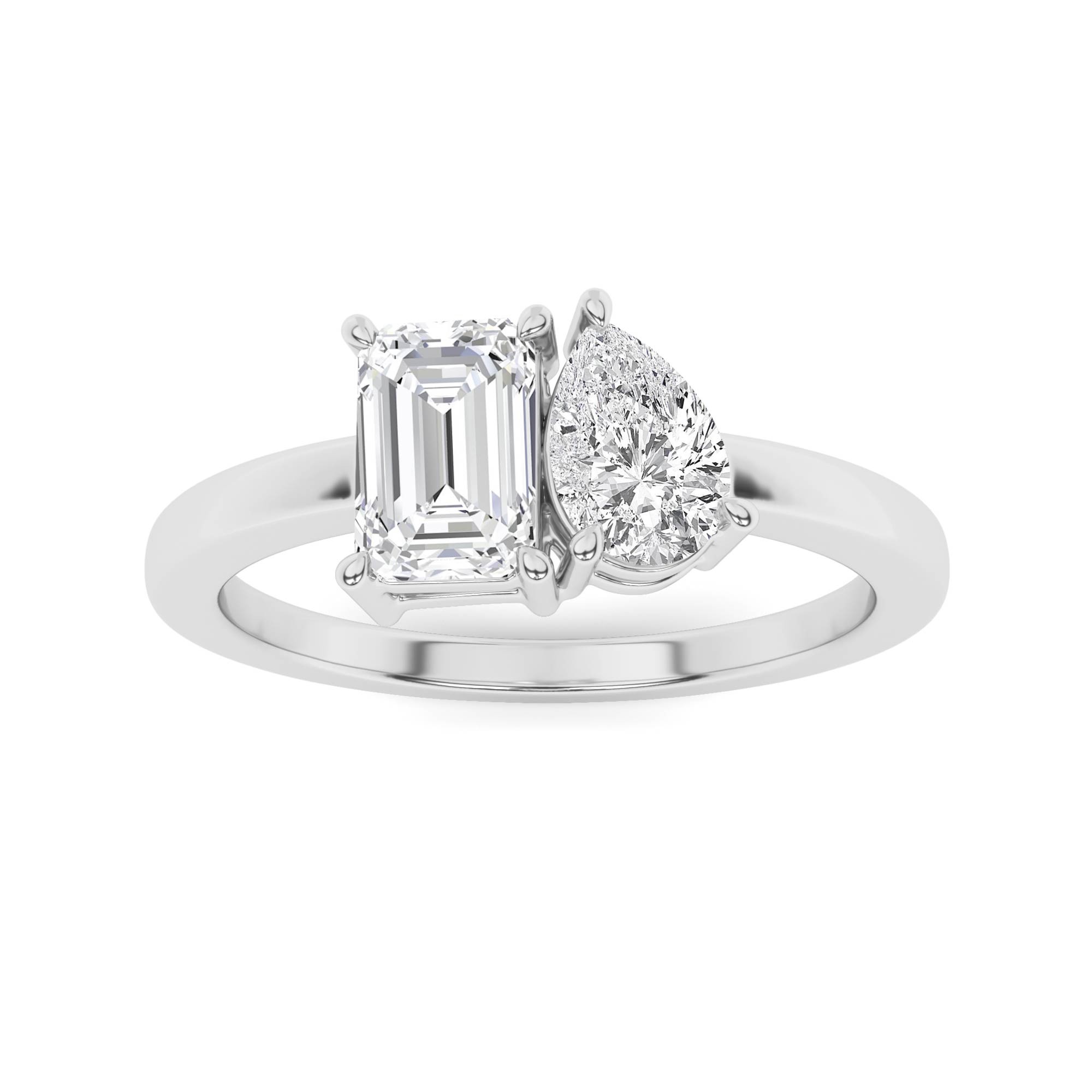 1.00ct, VVS-DE Emerald & Pear Cut Toi Et Moi Style Lab Grown Diamond Engagement Ring in 9K White Gold