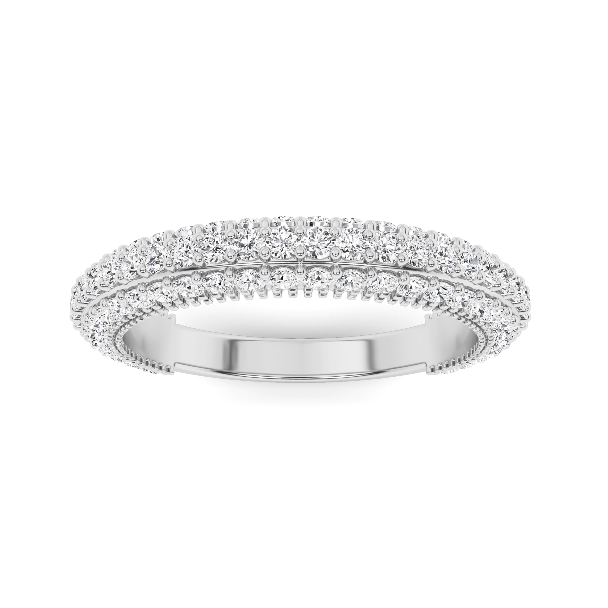 Three Rows Prong Set Round Cut Half Eternity Ring In 9K White Gold