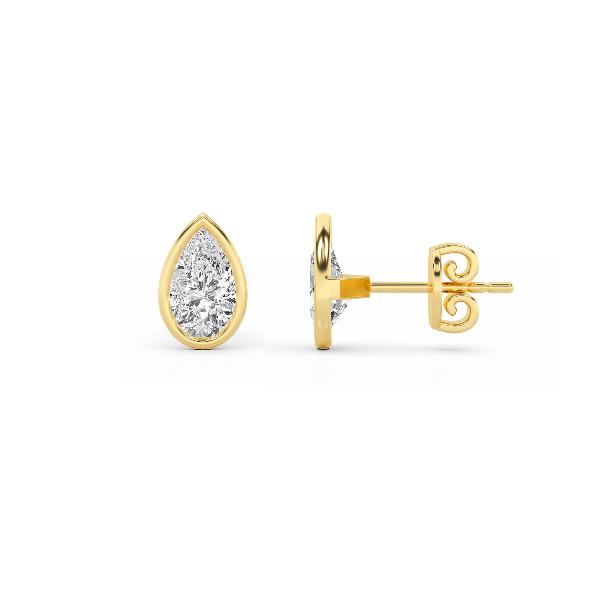 Classic Bezel Set Pear Lab Grown Diamond Stud Earring in 9K White Gold