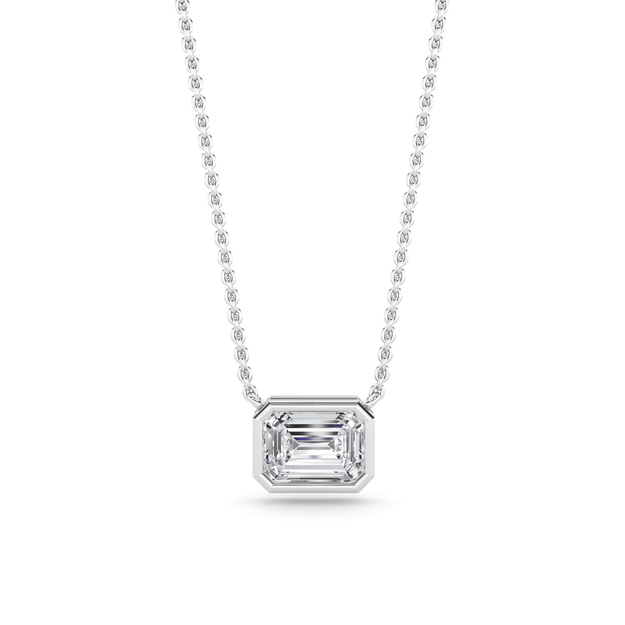 Classic Bezel Setting  Emerald Cut Lab Grown Diamond Solitaire Pendant Necklaces in 9K White Gold