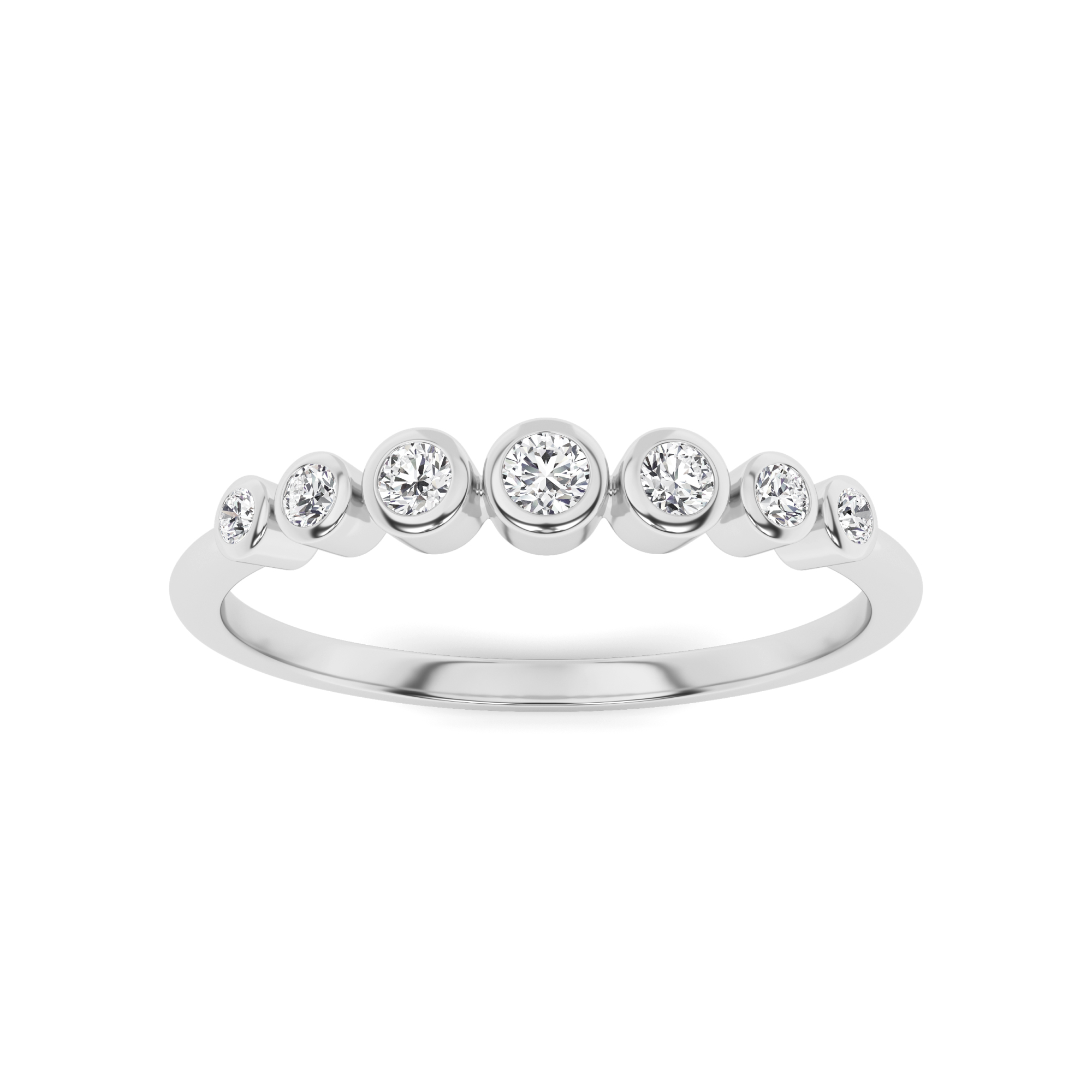 Bezel Set Round Cut Half Eternity Ring In 9K White Gold