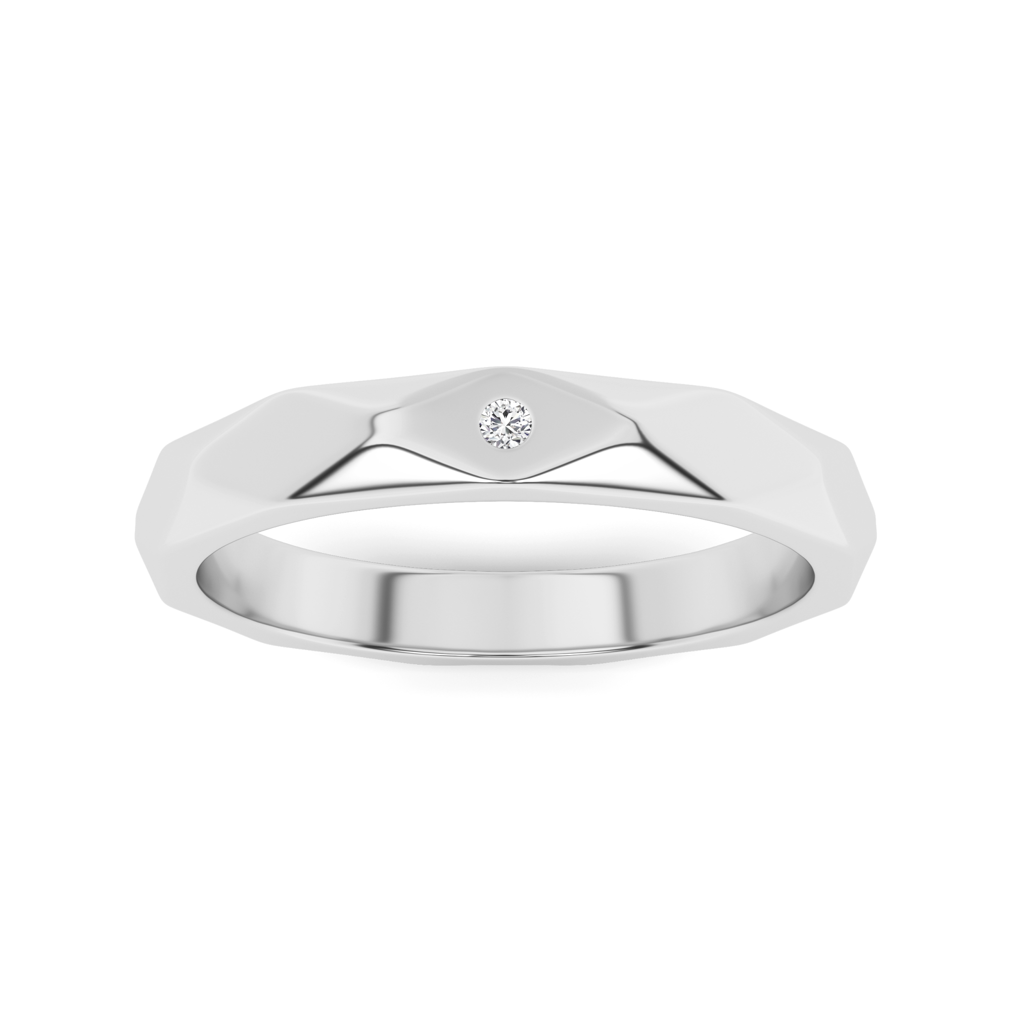 Flat Bezel Setting Round Cut Diamond Band In 9K White Gold