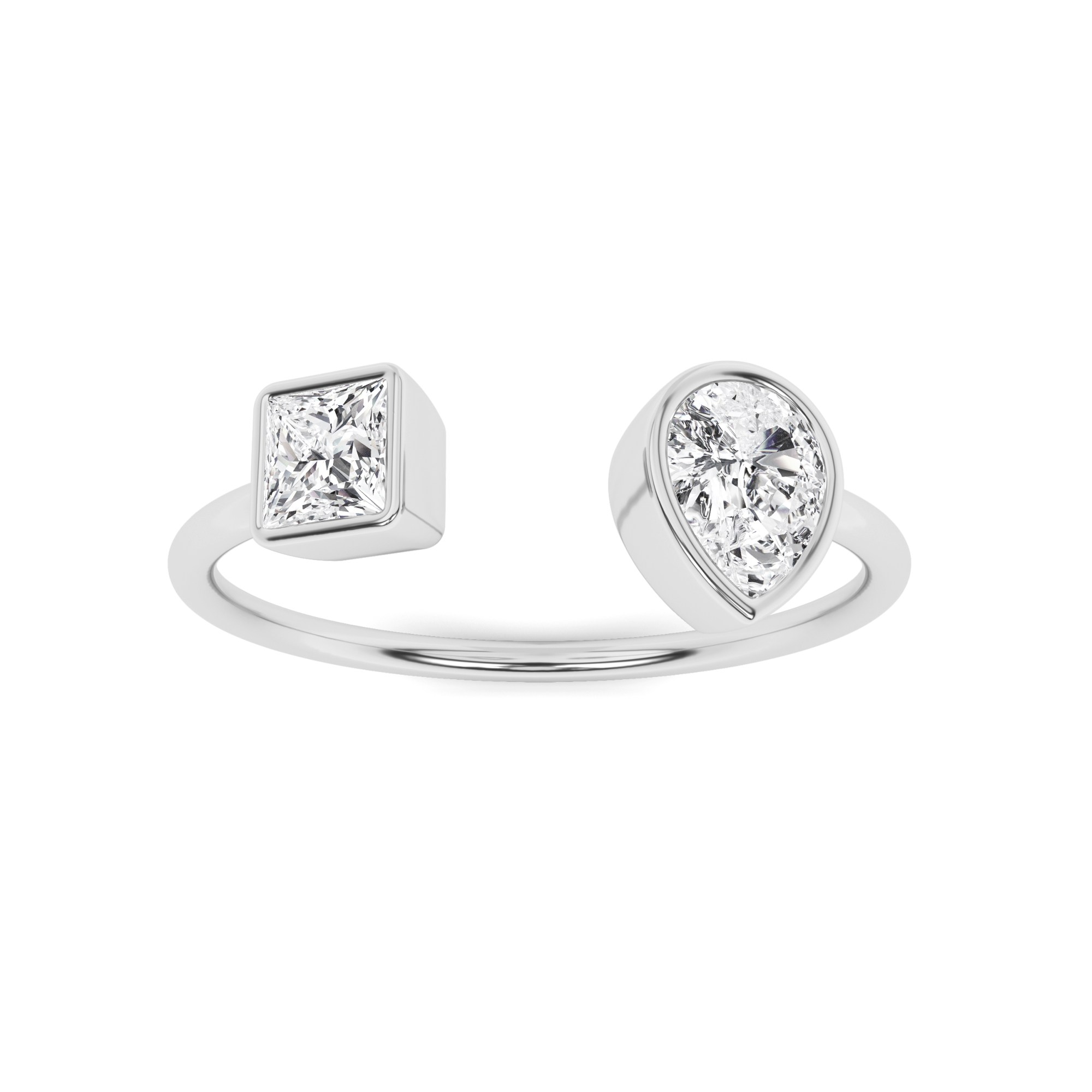 Two Stone Bezel Set Princess And Pear Diamond Engagment Ring