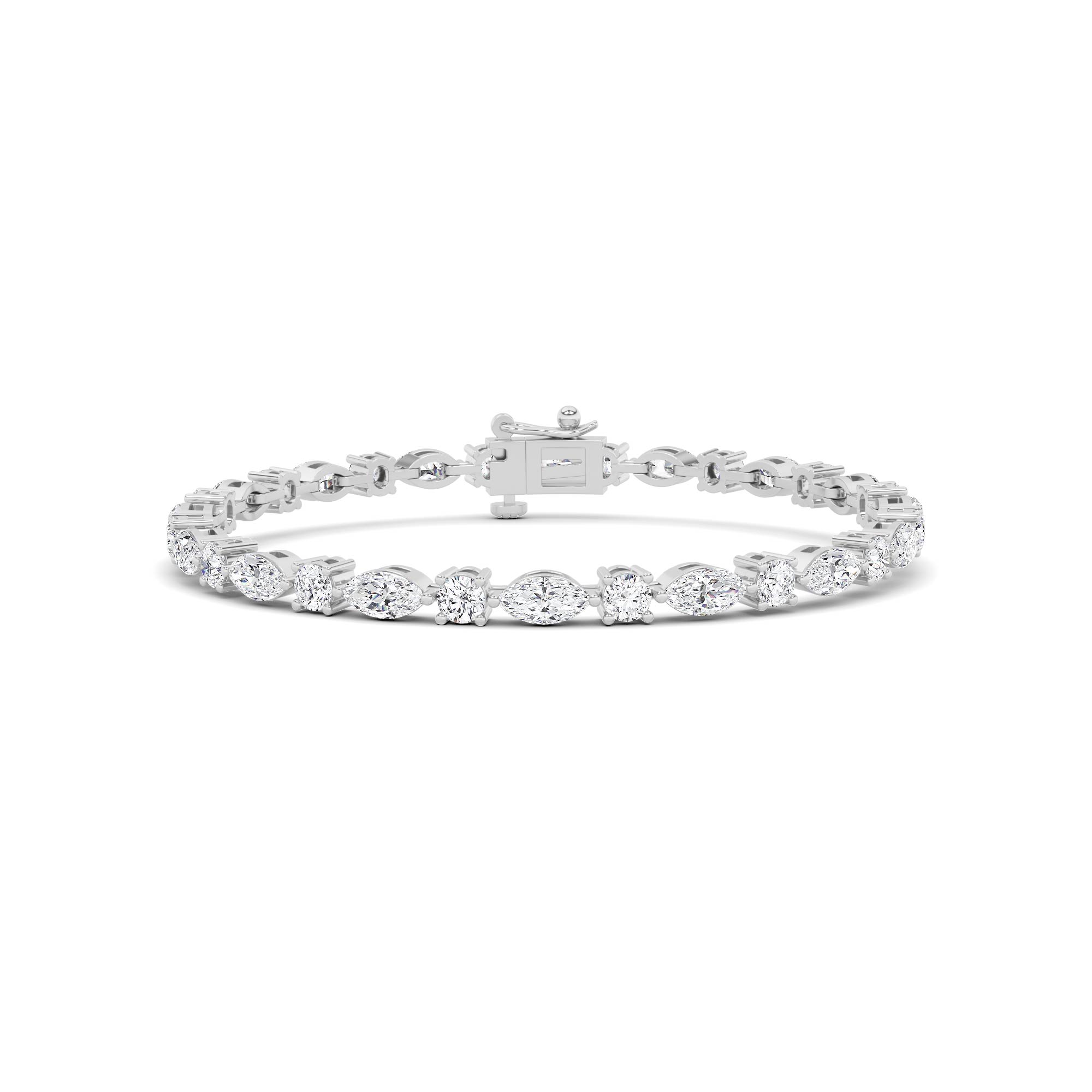 Prong Set Round and Marquise Cut Tennis Line in 9K White Gold Designer Diamond Bracelet