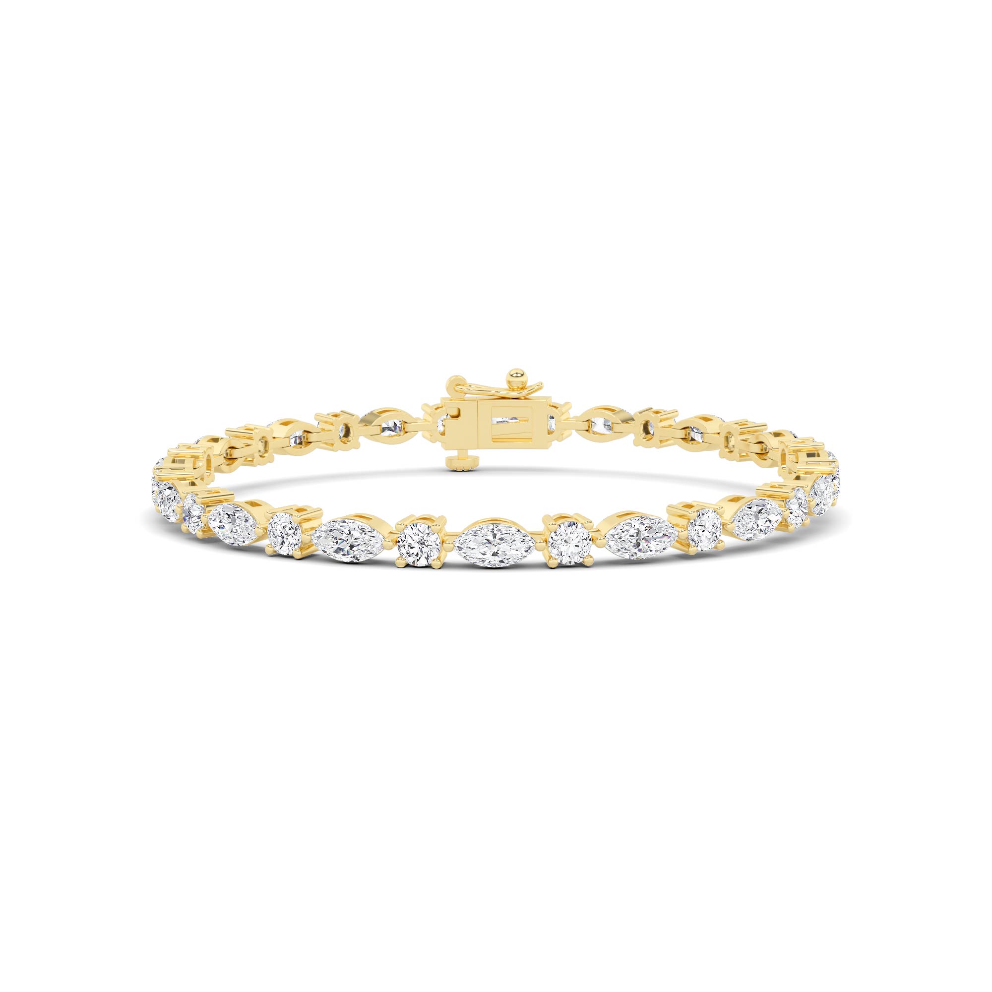 Prong Set Round and Marquise Cut Tennis Line in 9K White Yellow Gold Designer Diamond Bracelet