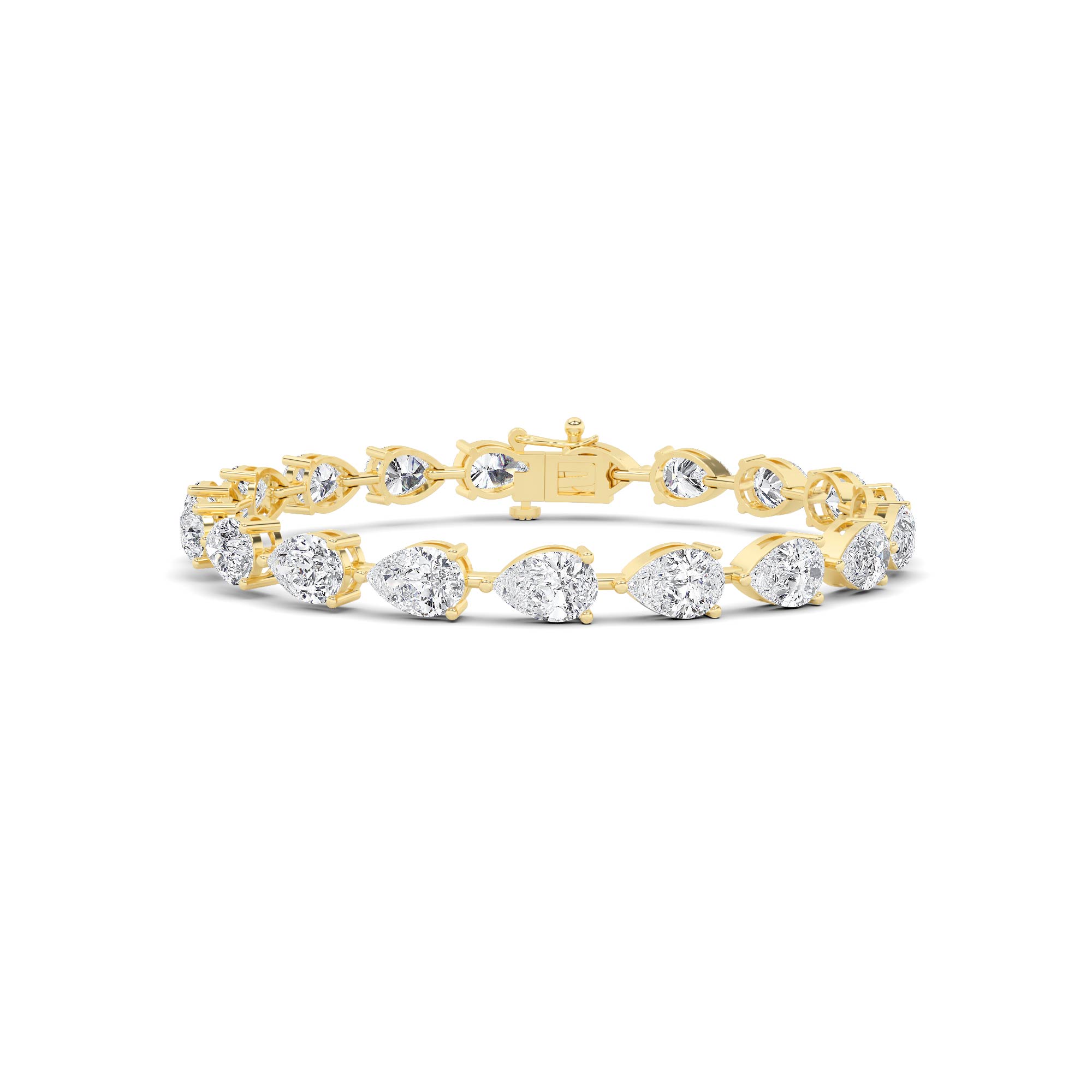 3 Prong Pear Cut Tear Drop Tennis in 9K Yellow Gold Unique Diamond Bracelet
