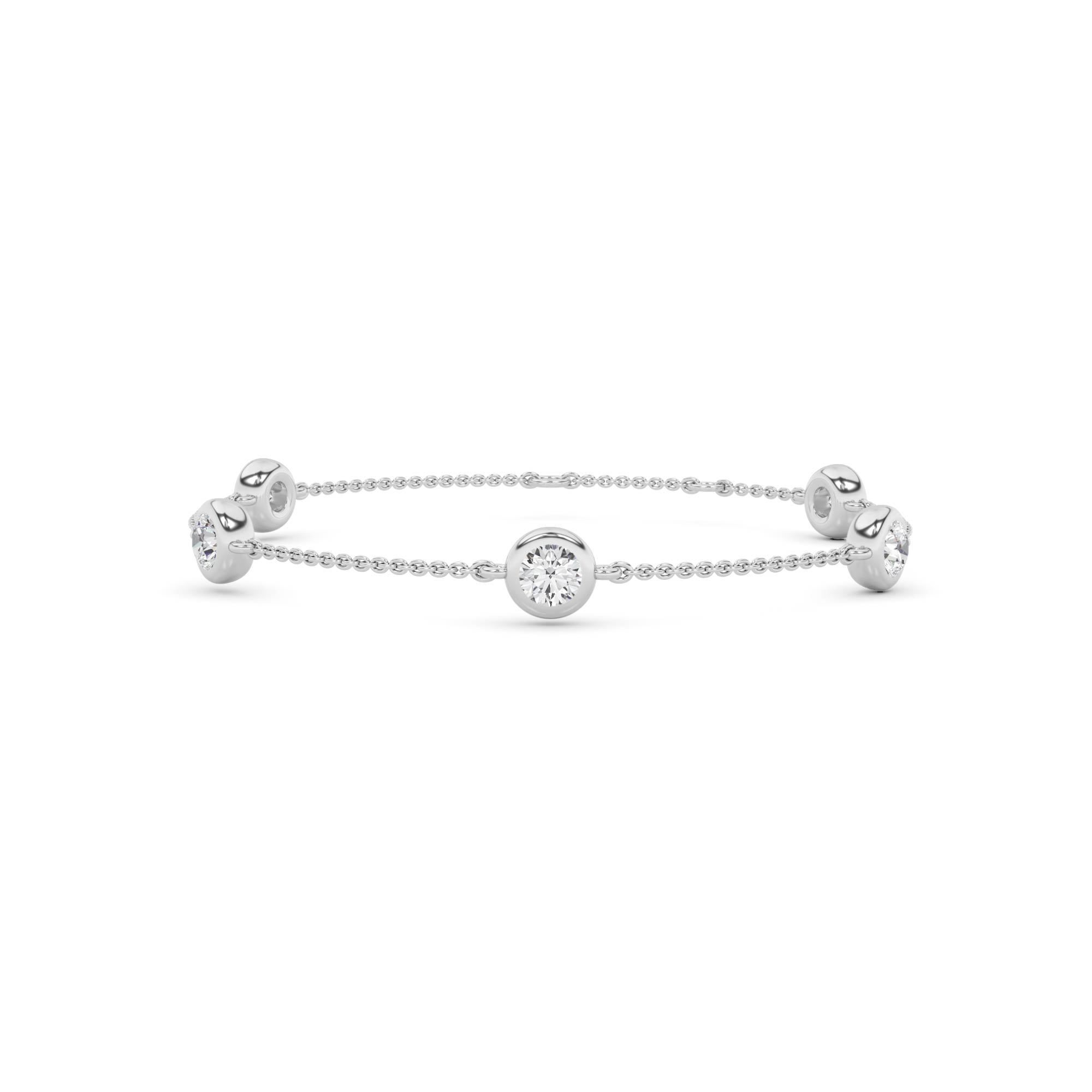 Bezel Set Round Station Bracelet in 9K White Gold