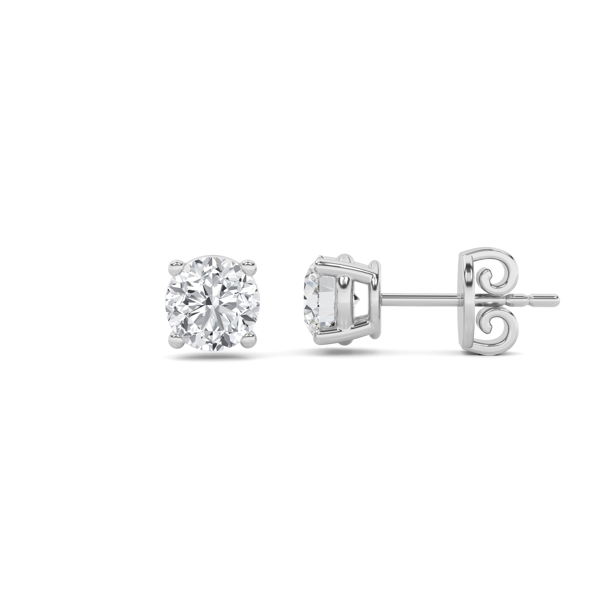 Shine Round Cut 4 Prong Diamond Stud in 9K White Gold