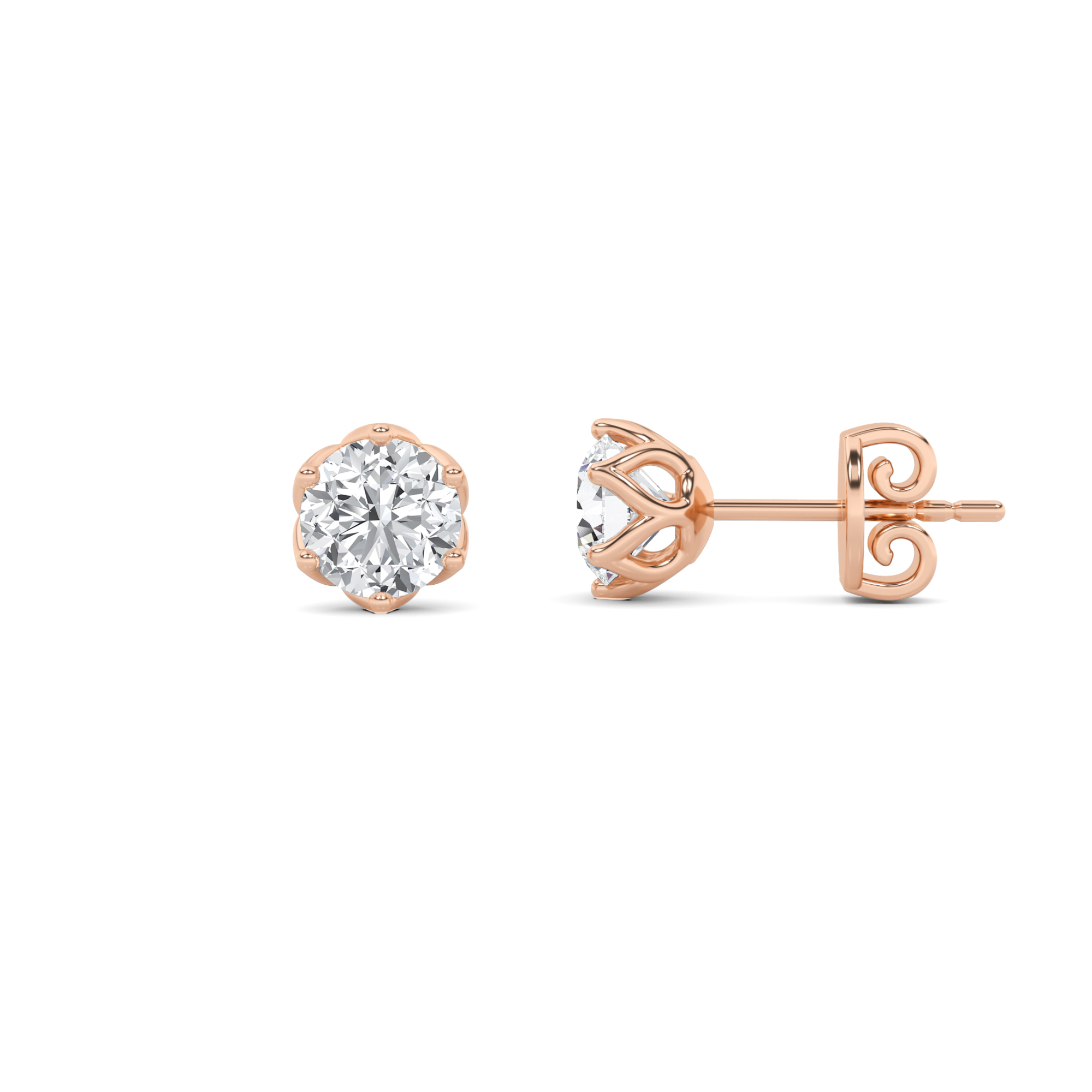 Flower Set 6 Prong Round Cut Diamond Stud Earring