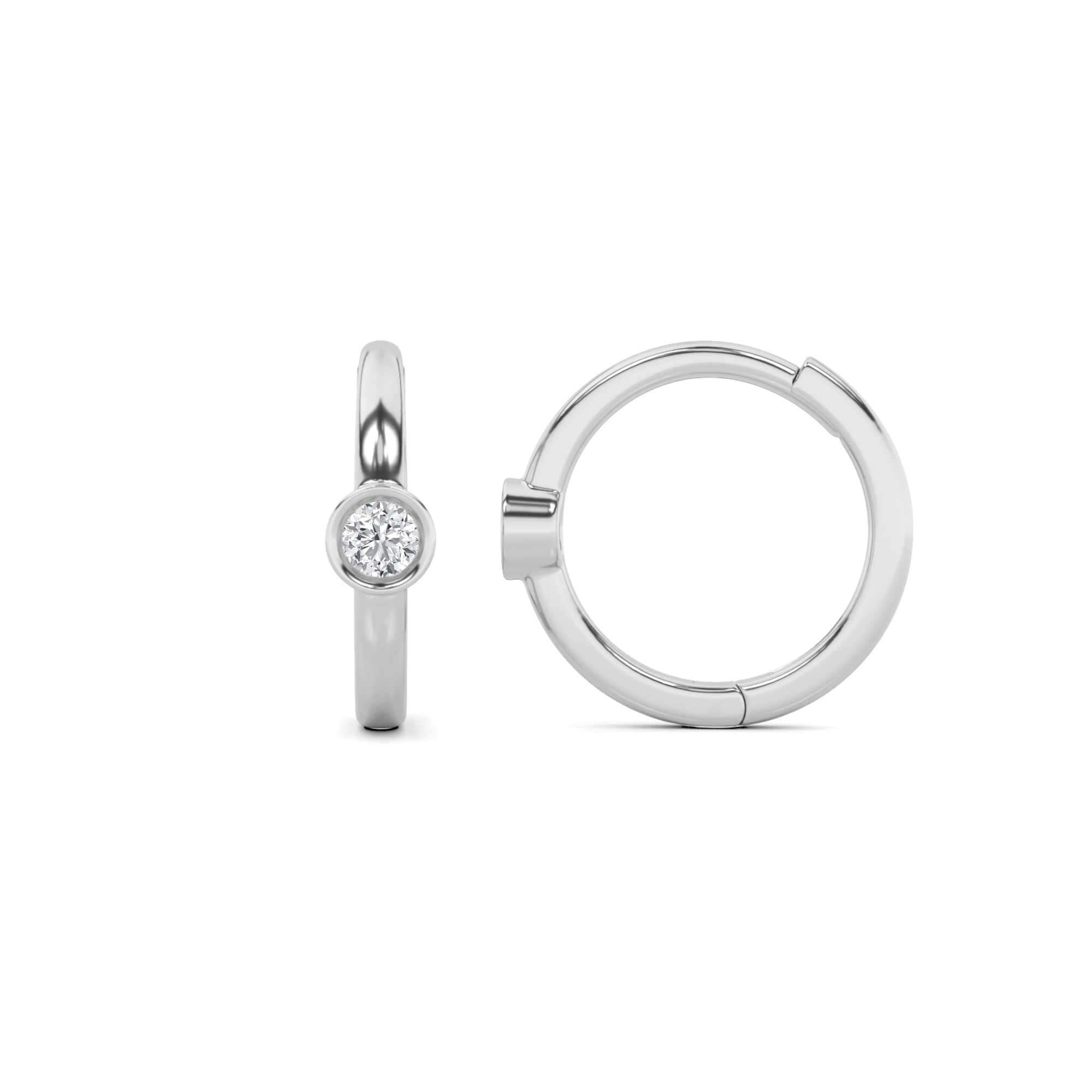 Unique Bezel Set Round Cut Diamond Hoop Earring
