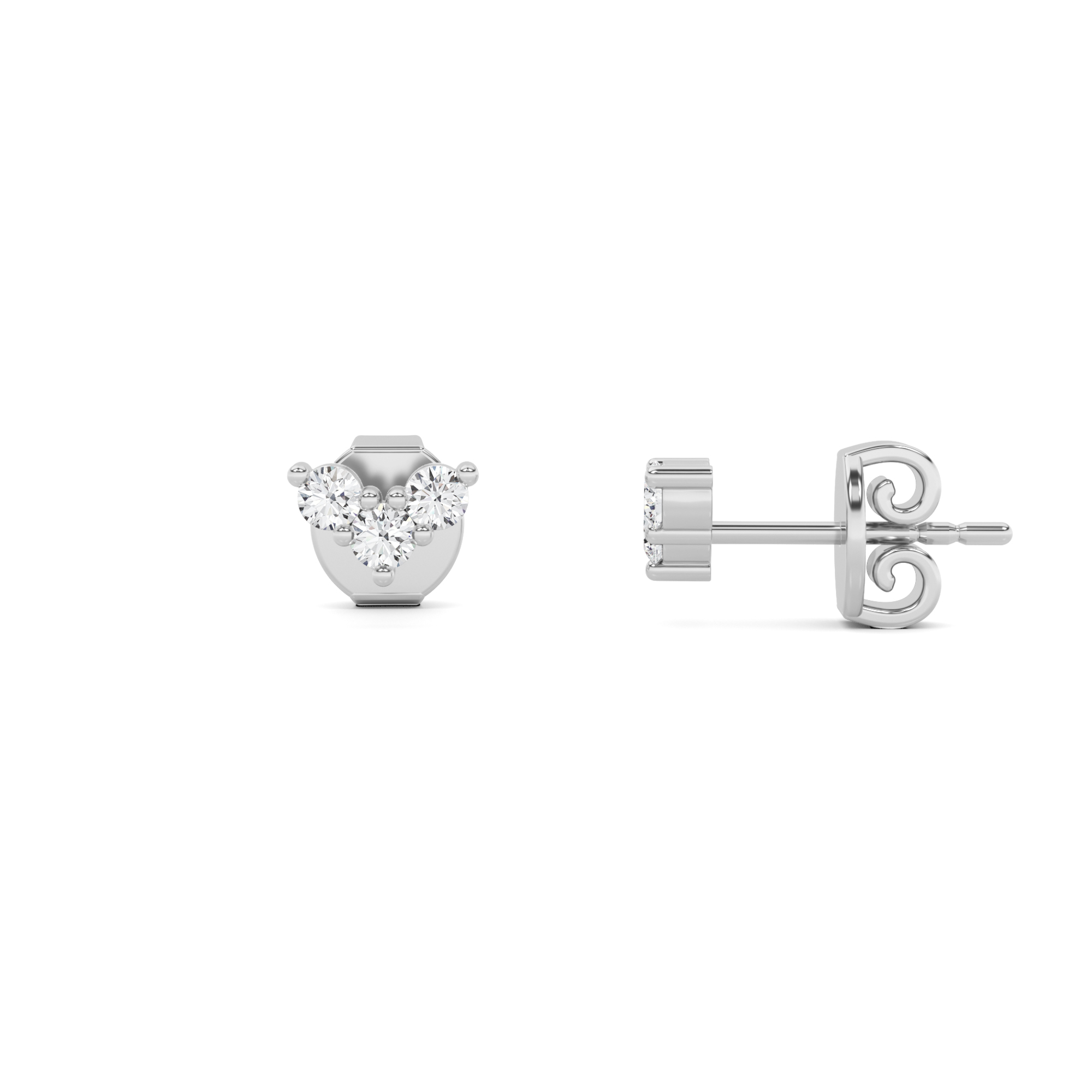 Three Stone Round Cut Shine Diamond Stud Earring