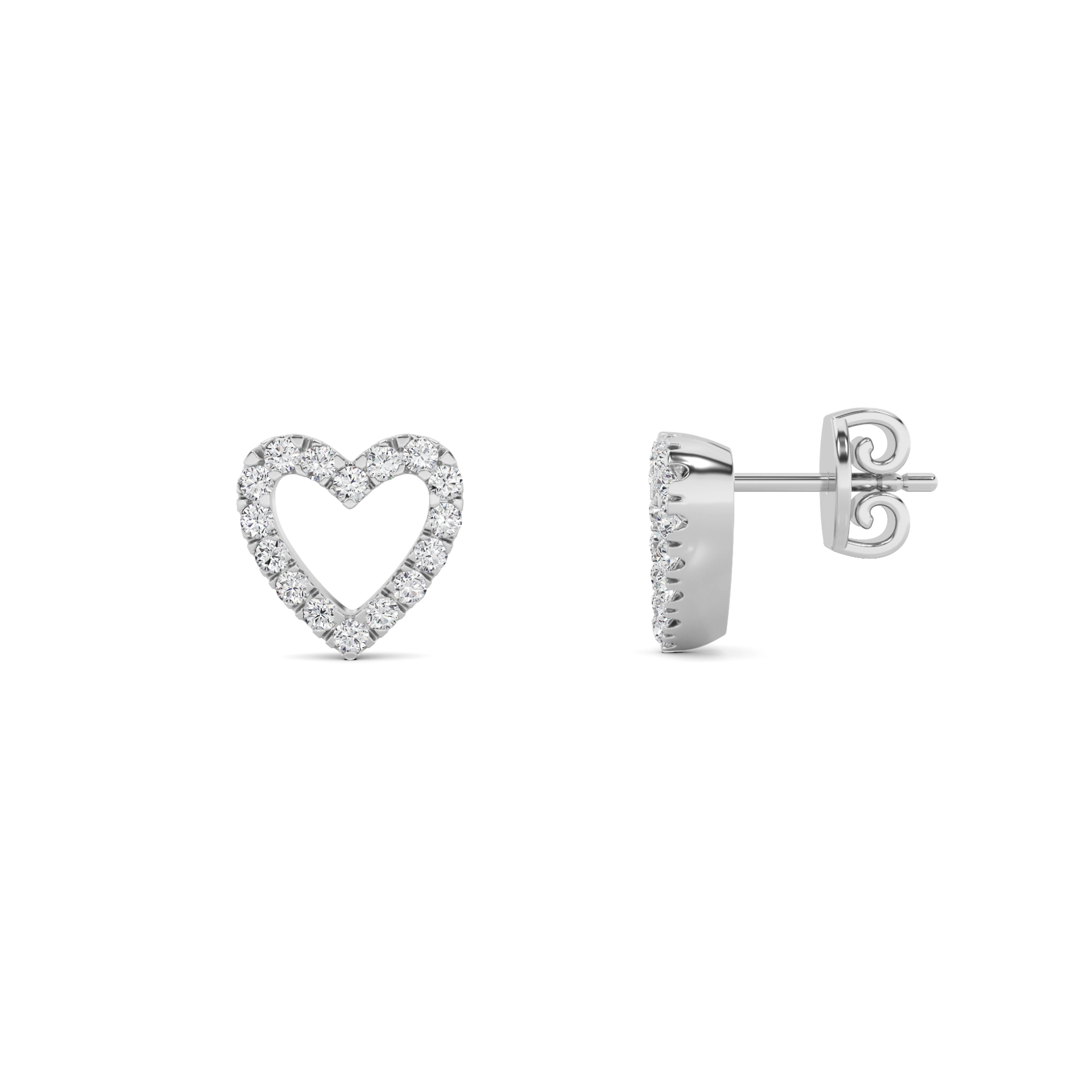 Heart Shape Round Cut Designer Earring In 9K White Gold