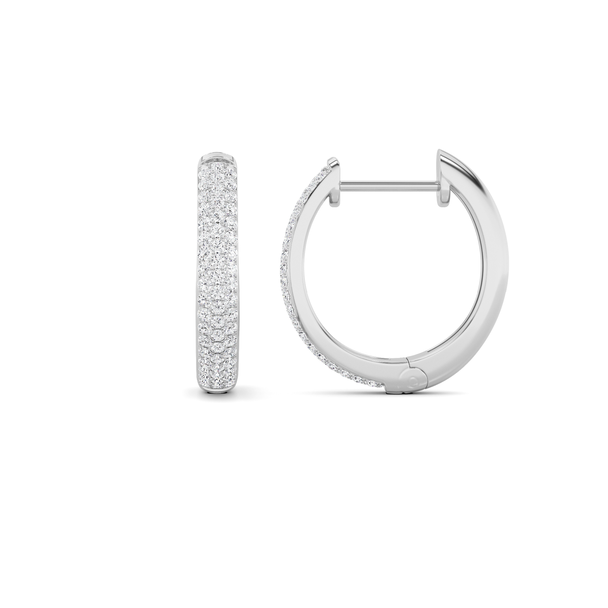 Classic Double Row Round Cut Hoop Diamond Earrings In 9K White Gold