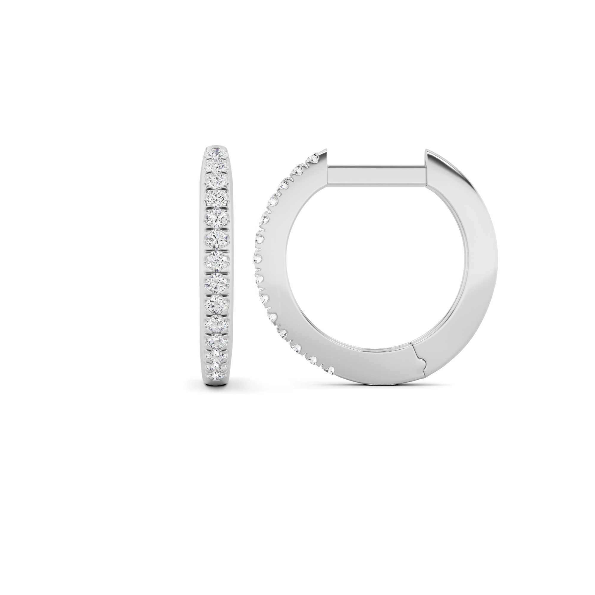 Flat One Row Round Cut Delicate Diamond Hoop Earrings In 9K White Gold