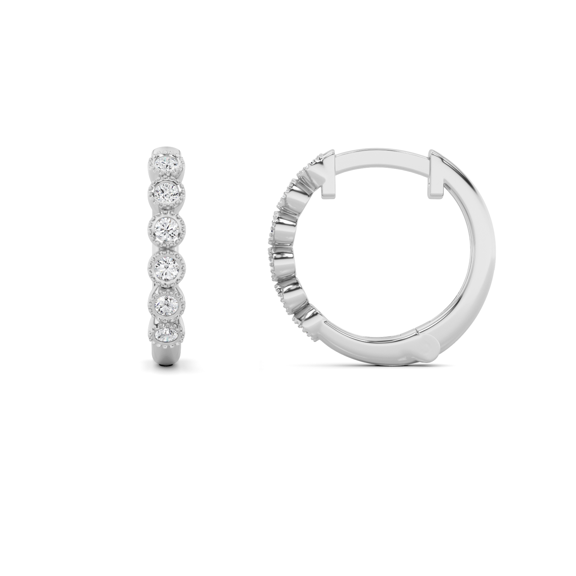 Celestial Pave Setting Round Cut Designer Diamond Hoop Earring In 9K White Gold