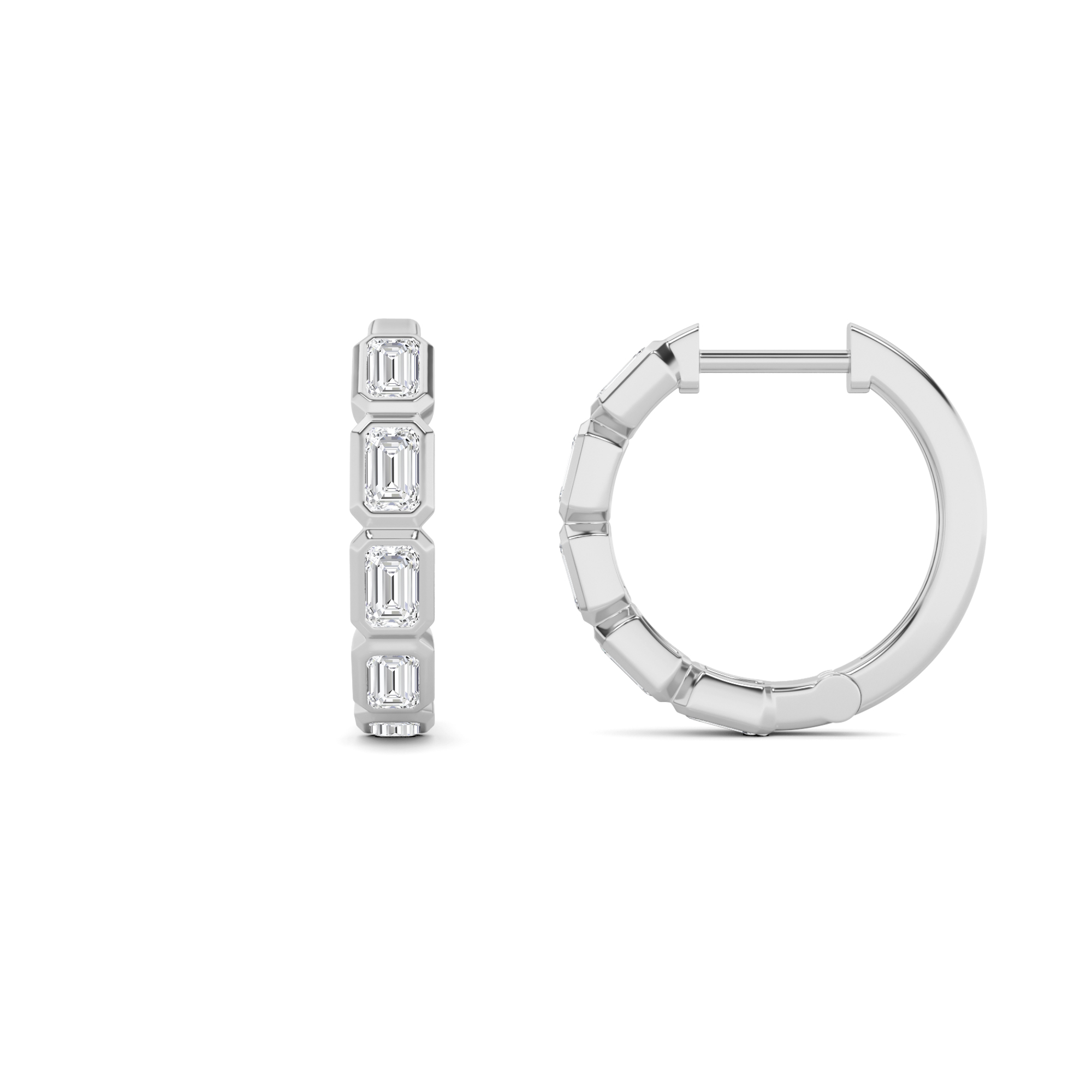 Bezel Setting Round Cut Hoop Earring in 9K White Gold Elegant Diamond Earrings