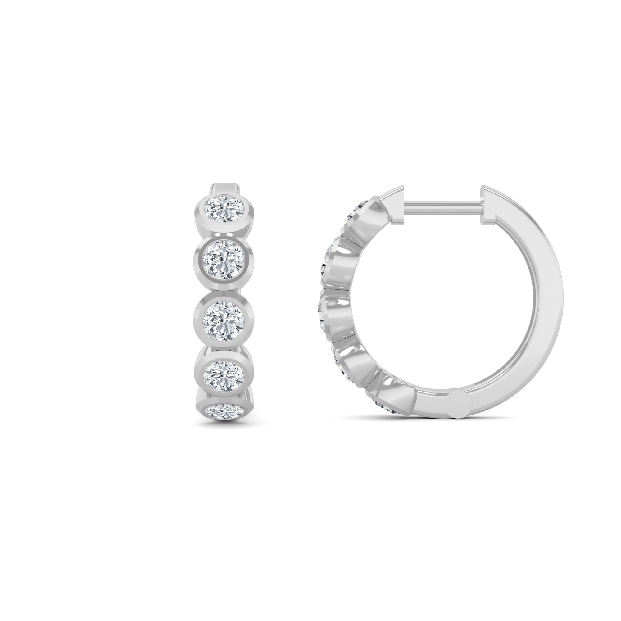 Bezel Setting Round Cut Hoop Earring in 9K White Gold Elegant Diamond Earrings