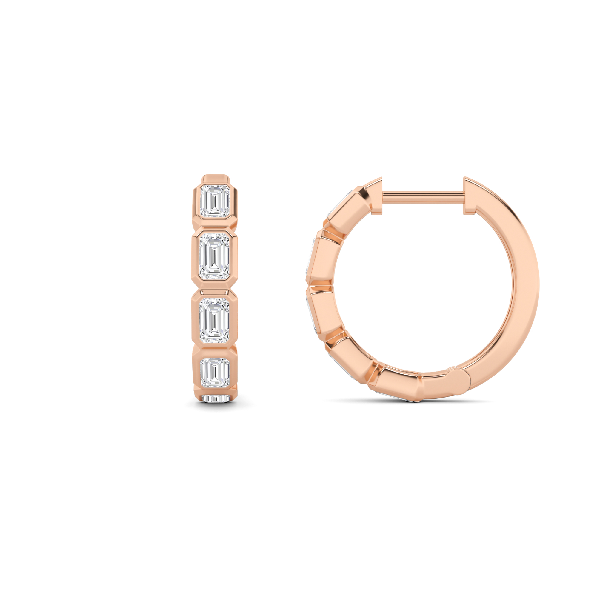 Elegant Bezel Setting Emerald Cut Hoop Earring in 9K Rose Gold