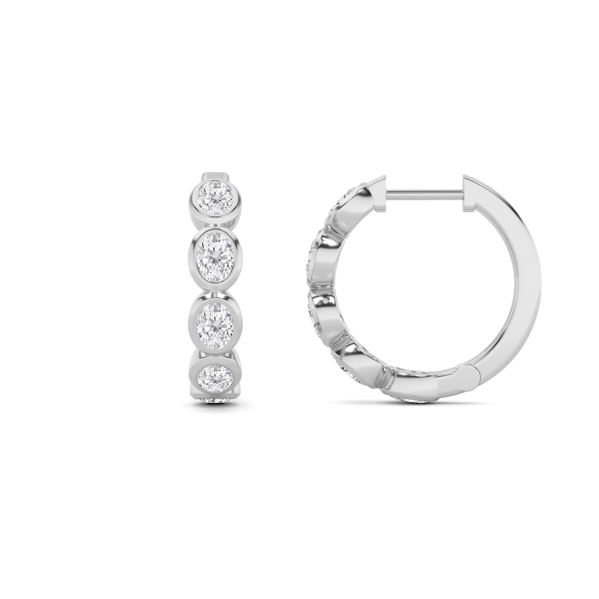 Elegant Bezel Setting Oval Cut Hoop Earring in 9K White Gold