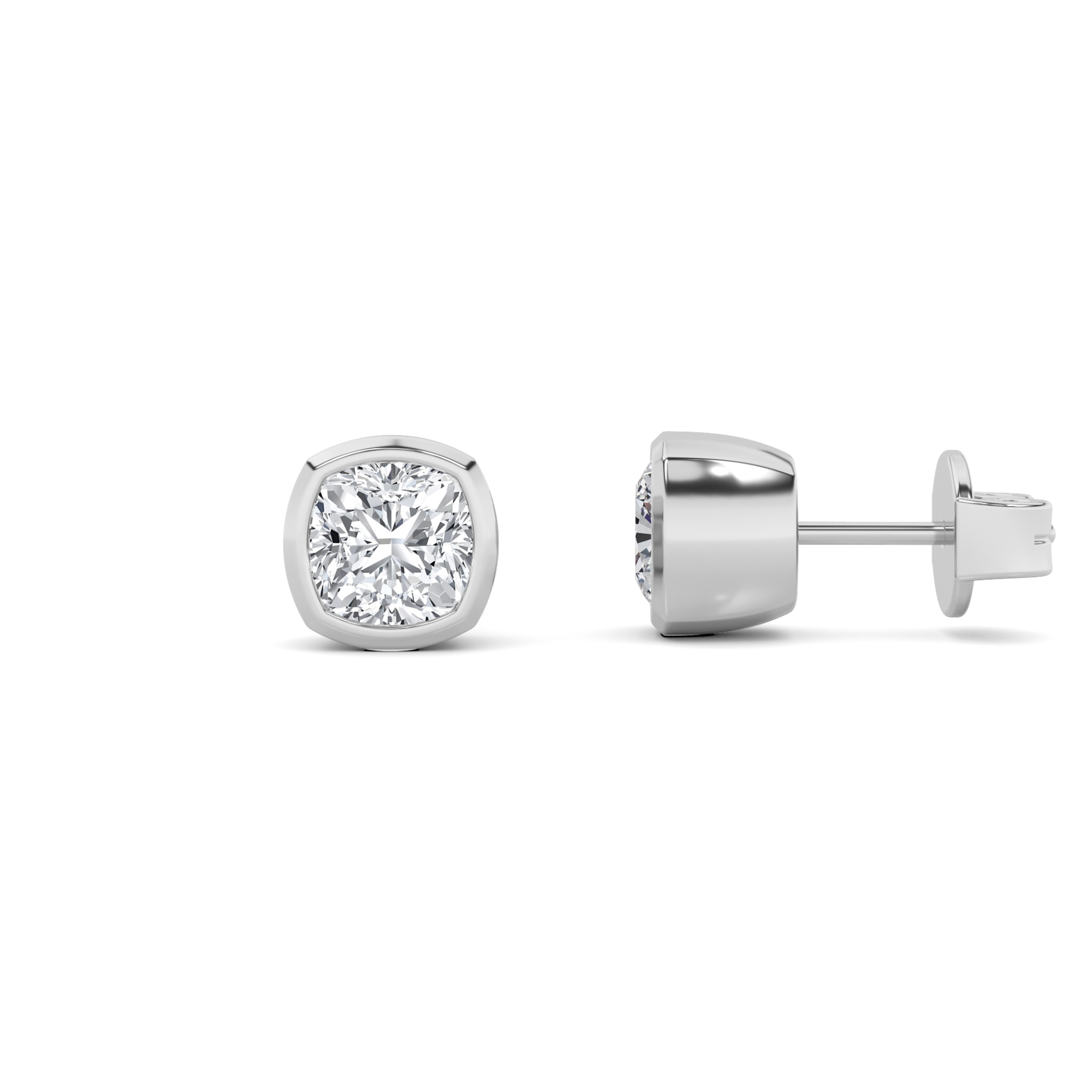 Classic High Bezel Set Cushion Cut Diamond Stud Earring