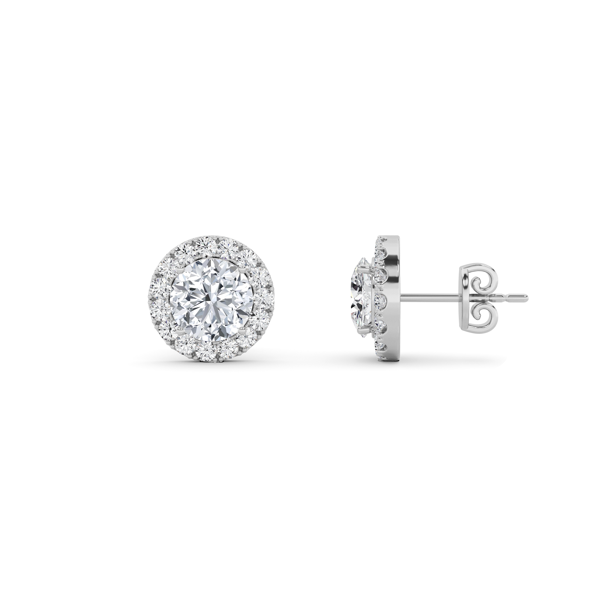 Style Round Cut Halo Earring in 9K White Gold Modern Diamond Earrings