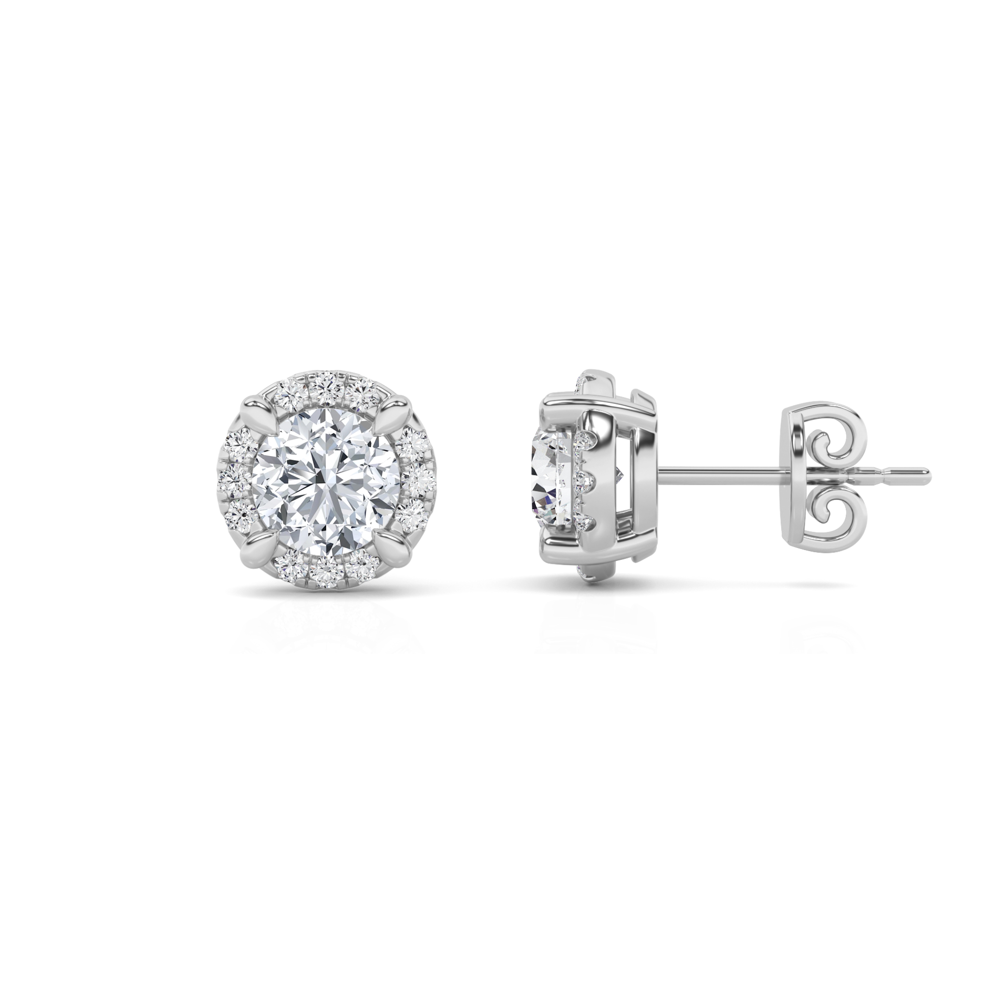 Basket Style  Round Cut Halo Earring in 9K Rose Gold Classic Diamond Earrings